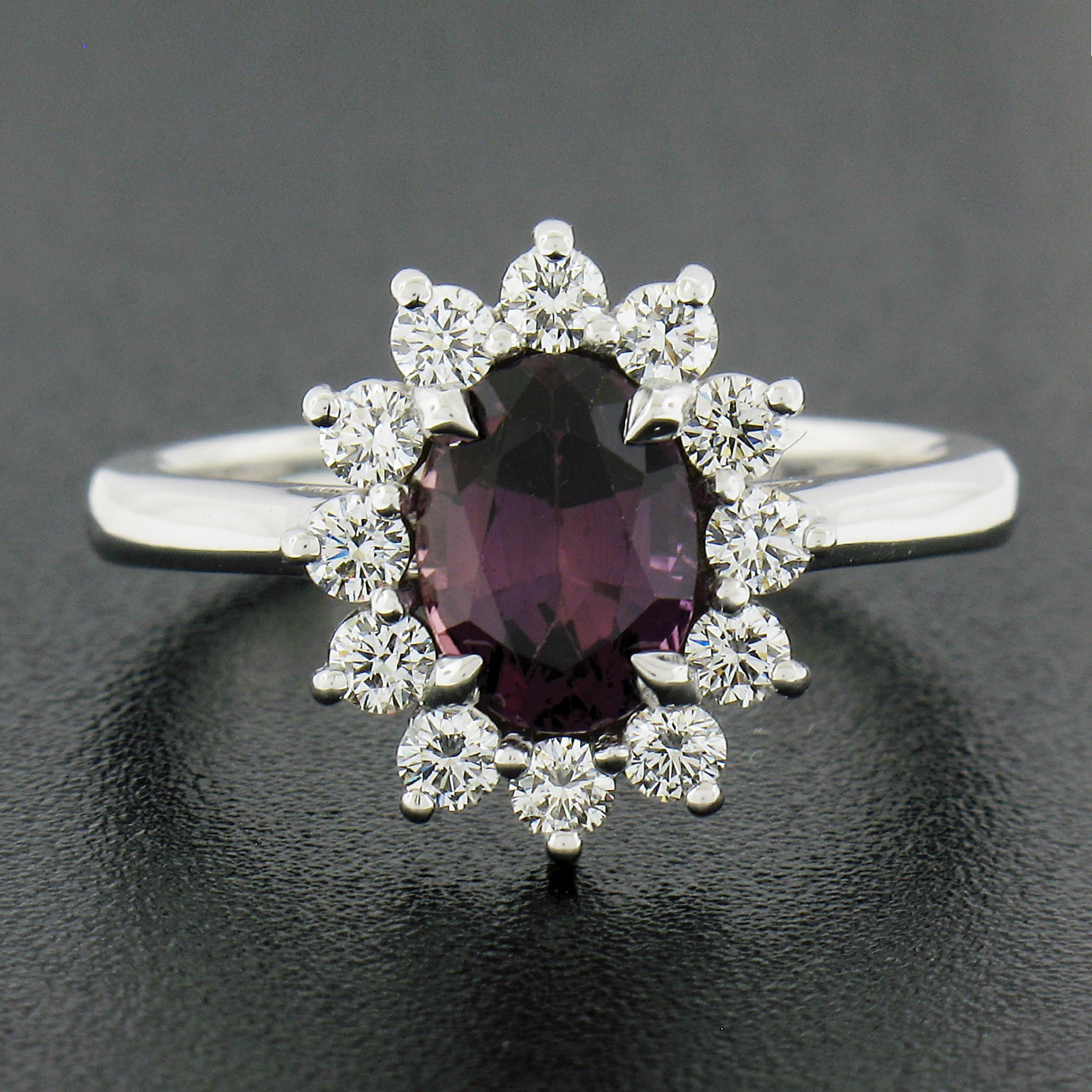 Oval Cut Estate 14k Gold 2.09ctw GIA NO HEAT Oval Purple Sapphire w/ Diamond Halo Ring For Sale