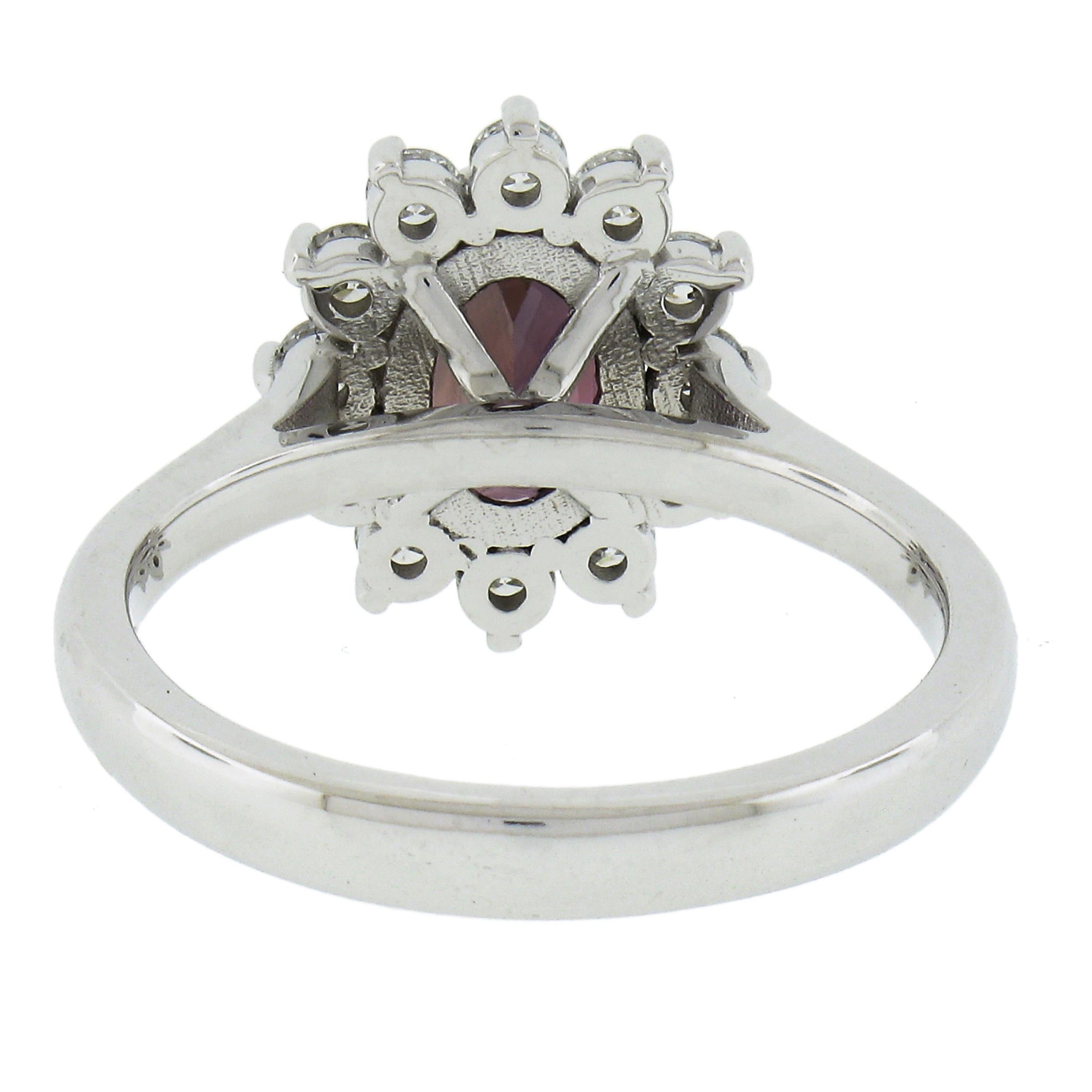 Estate 14k Gold 2.09ctw GIA NO HEAT Oval Purple Sapphire w/ Diamond Halo Ring For Sale 2
