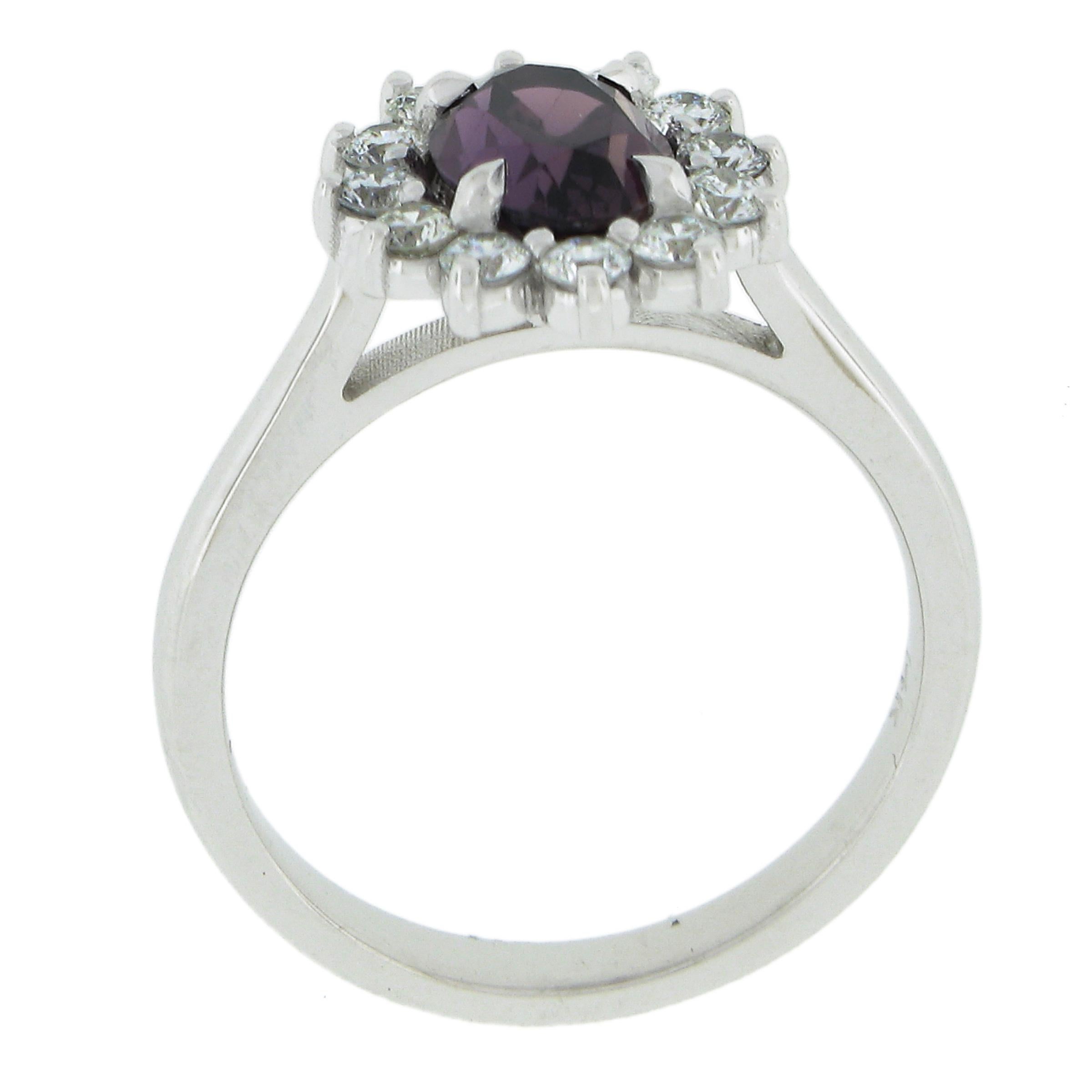 Estate 14k Gold 2.09ctw GIA NO HEAT Oval Purple Sapphire w/ Diamond Halo Ring For Sale 3