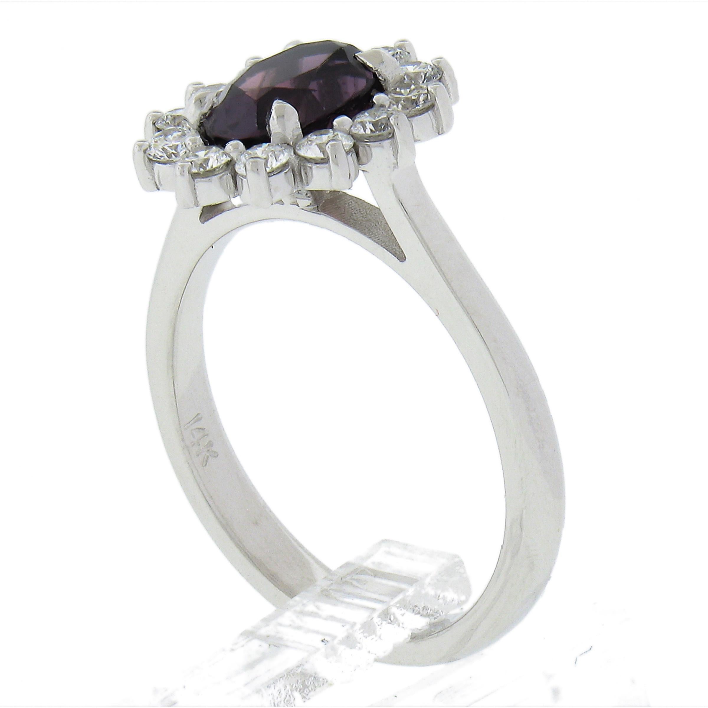 Estate 14k Gold 2.09ctw GIA NO HEAT Oval Purple Sapphire w/ Diamond Halo Ring For Sale 4