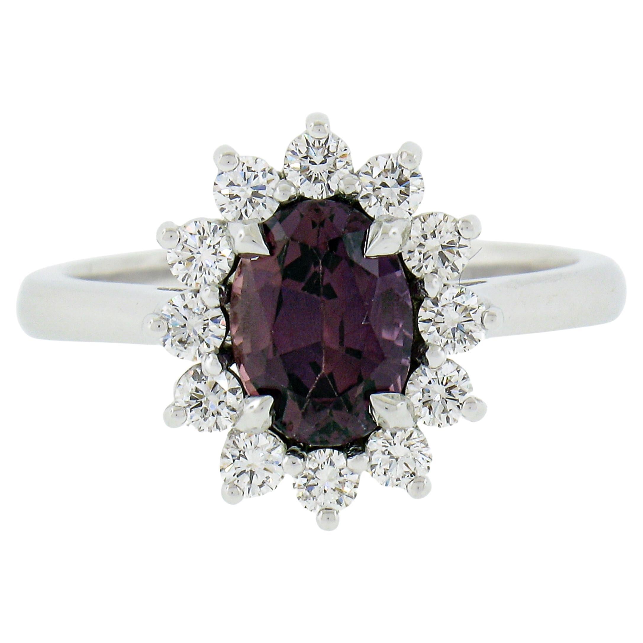 Estate 14k Gold 2.09ctw GIA NO HEAT Oval Purple Sapphire w/ Diamond Halo Ring For Sale