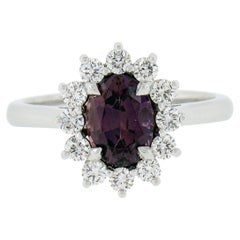 Estate 14k Gold 2.09ctw GIA NO HEAT Oval Purple Sapphire w/ Diamond Halo Ring (Bague en or 14k avec halo de diamants)