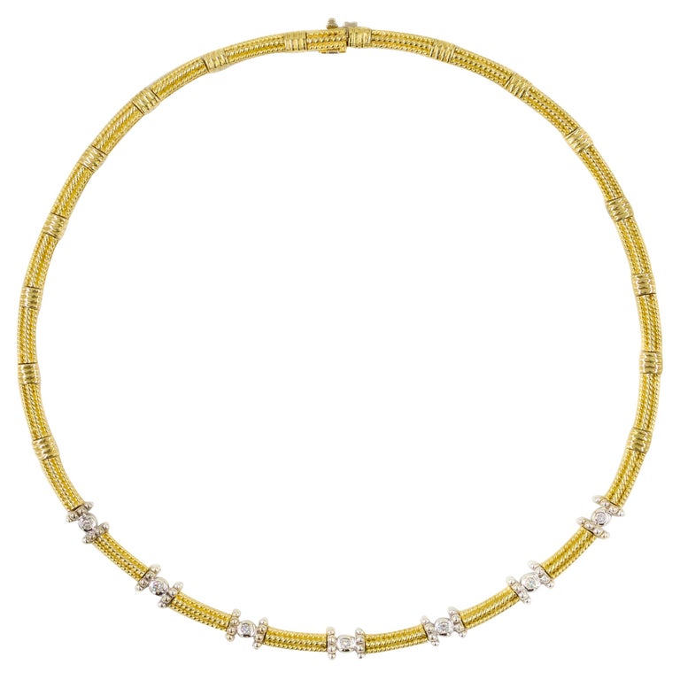 Estate 14k Gold and Diamond Choker Necklace For Sale at 1stDibs