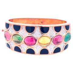 Vintage Estate 14K Gold Multi Stone & Diamond Bangle Bracelet