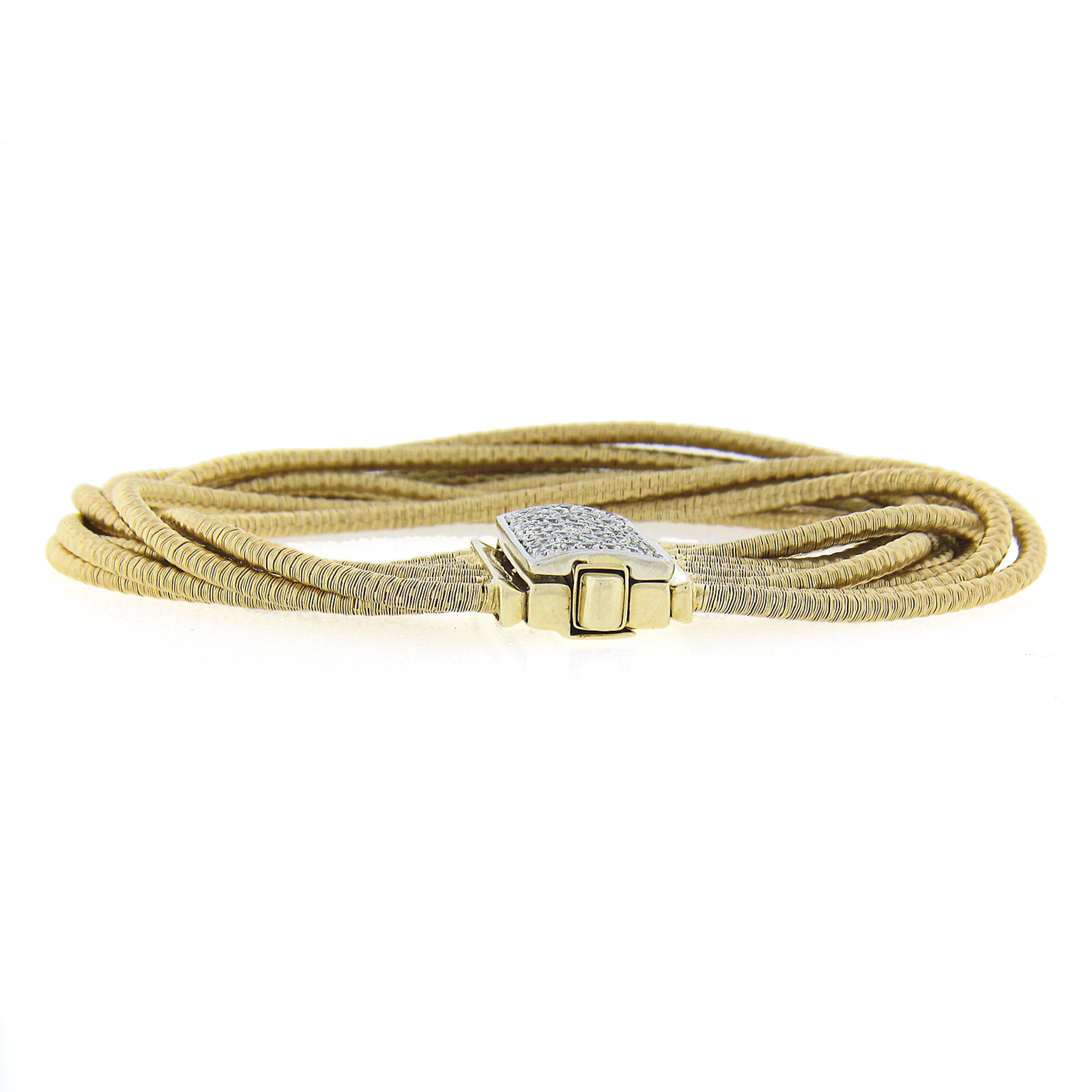 Women's Estate 14K Gold Multi Strand Fancy Coiled Link Bracelet W/ 0.75C Diamond Clasp For Sale