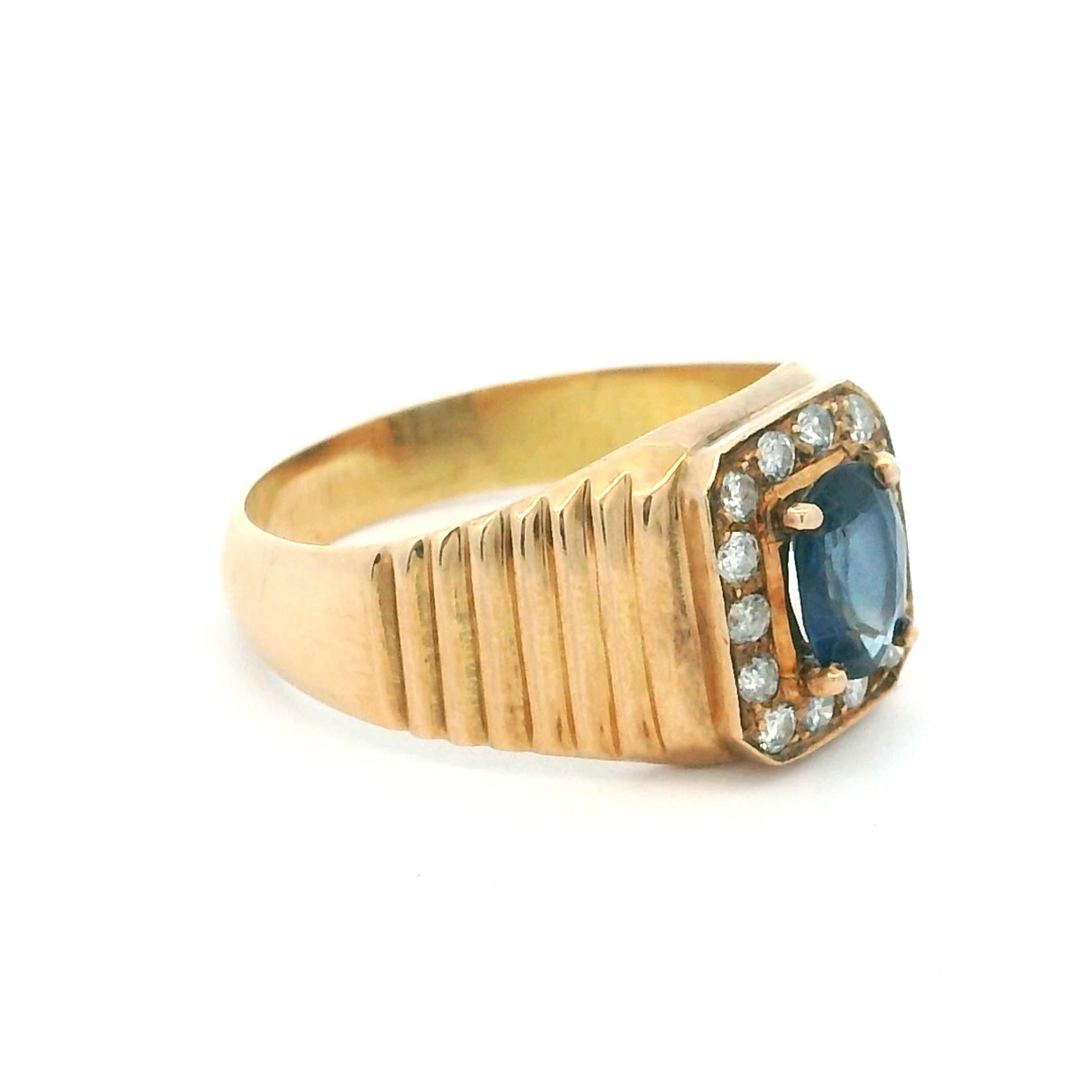 Bague Halo en or 14K saphir et diamant, taille 8 Unisexe en vente