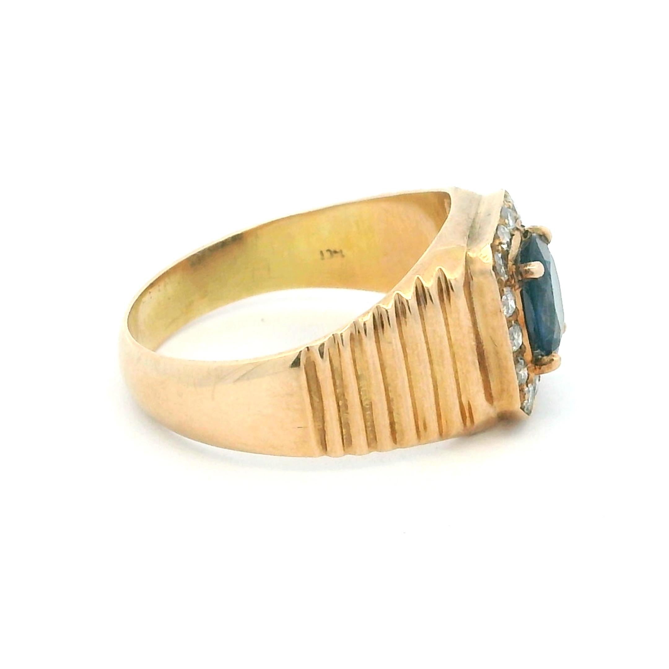 Bague Halo en or 14K saphir et diamant, taille 8 en vente 1