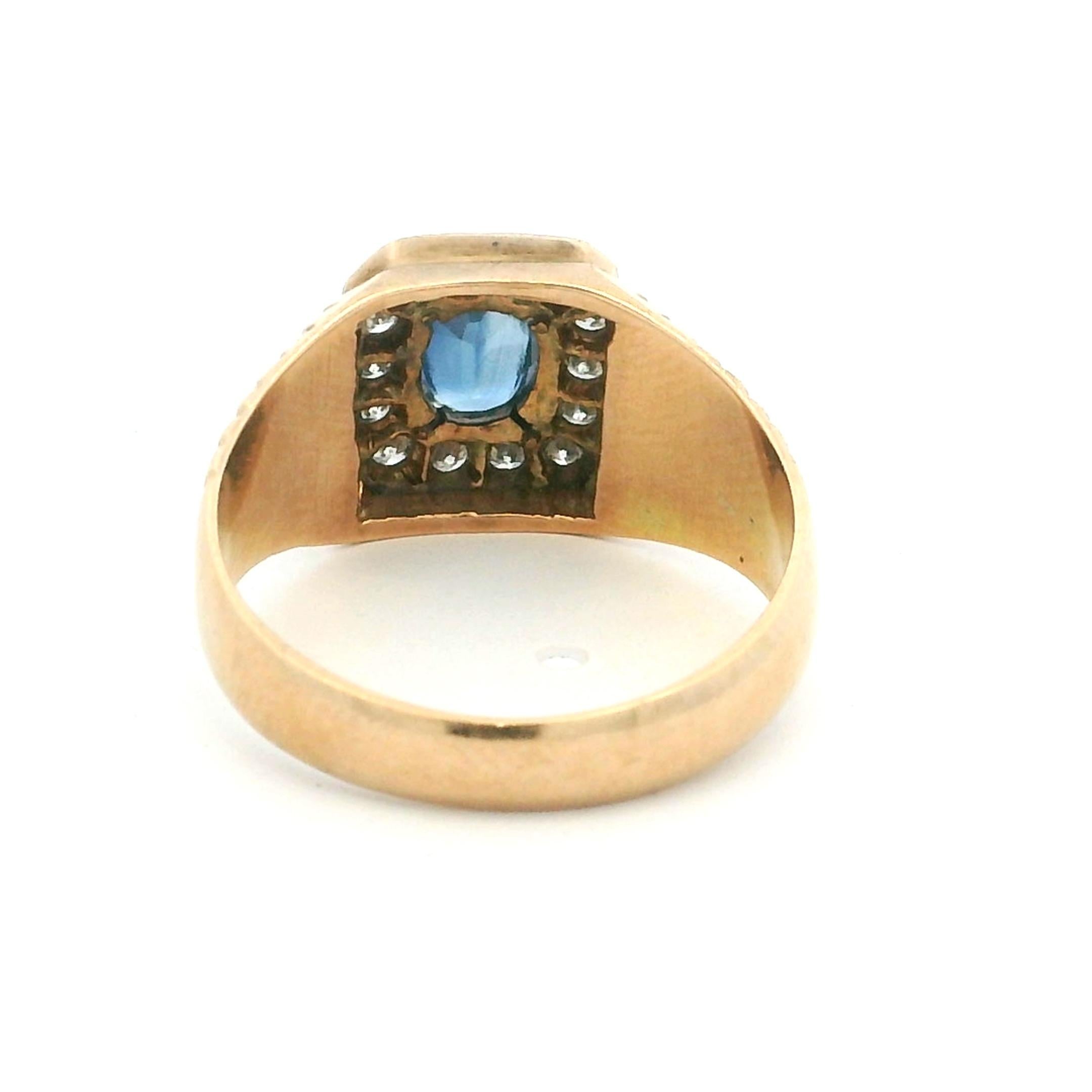 Bague Halo en or 14K saphir et diamant, taille 8 en vente 3