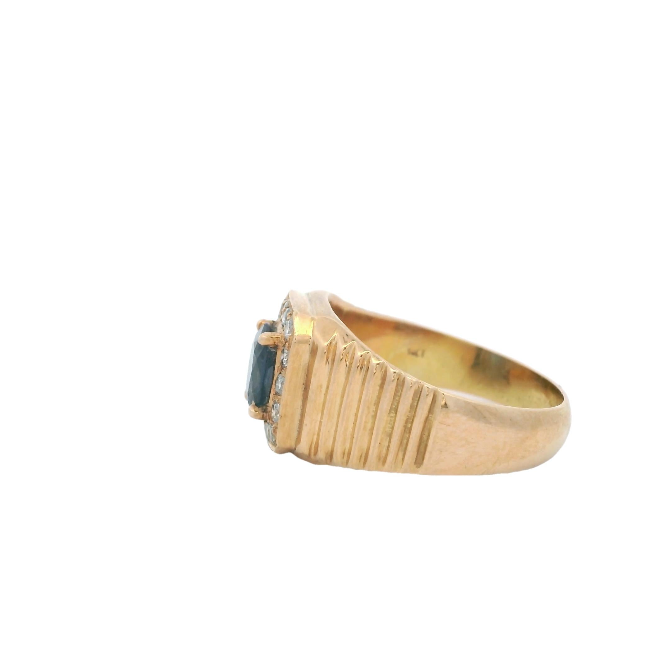 Bague Halo en or 14K saphir et diamant, taille 8 en vente 1