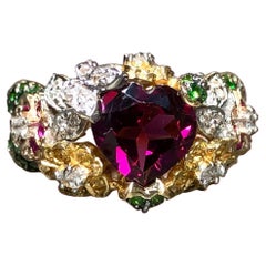 Nachlass 14K Herz Turmalin Tsavorit Diamant Floral Cocktail-Ring Gr. 10.5