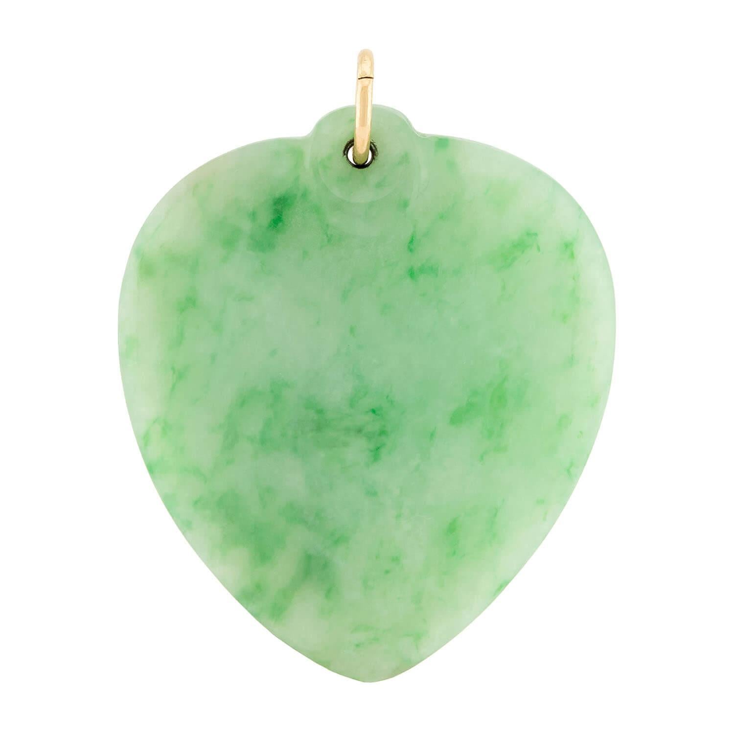 Modern Estate 14k Jade Heart Motif Pendant For Sale