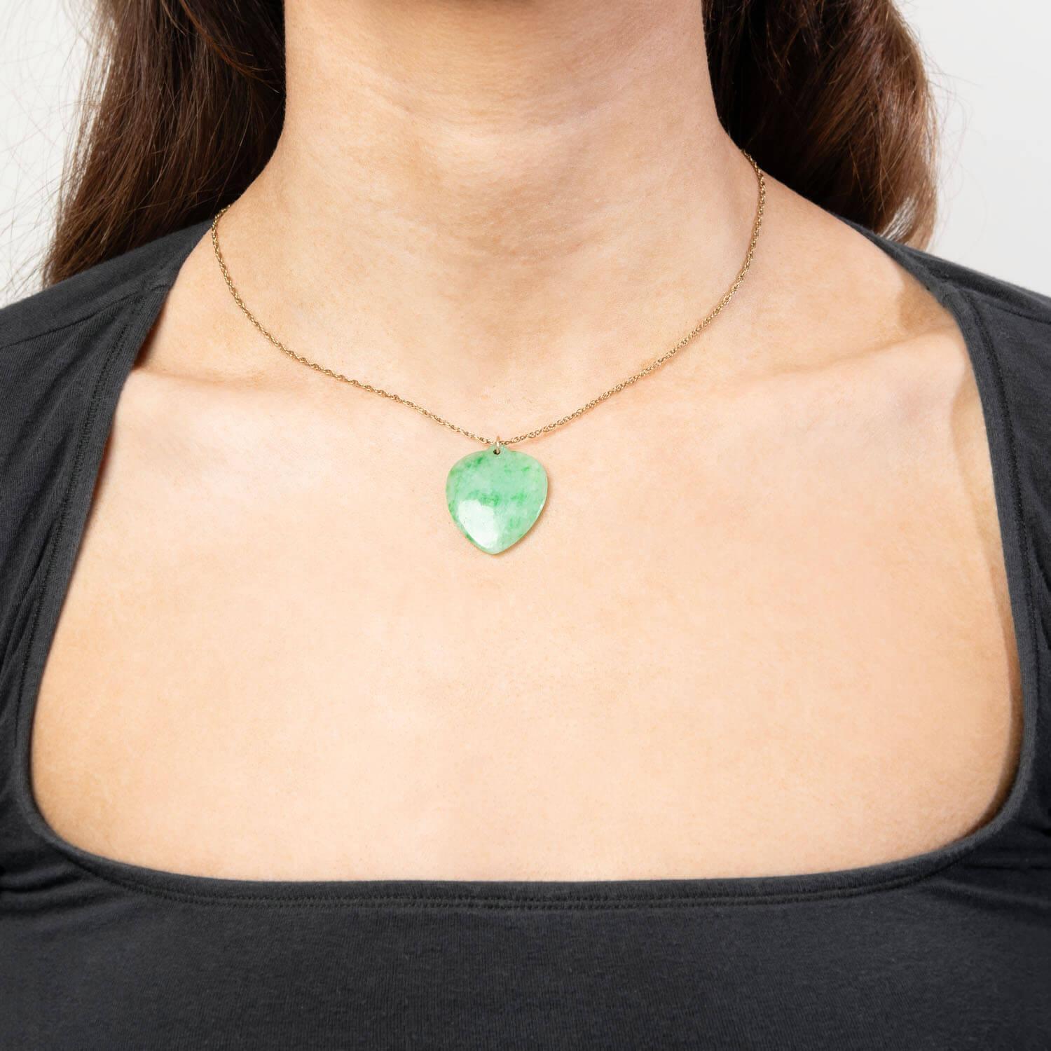 Uncut Estate 14k Jade Heart Motif Pendant For Sale