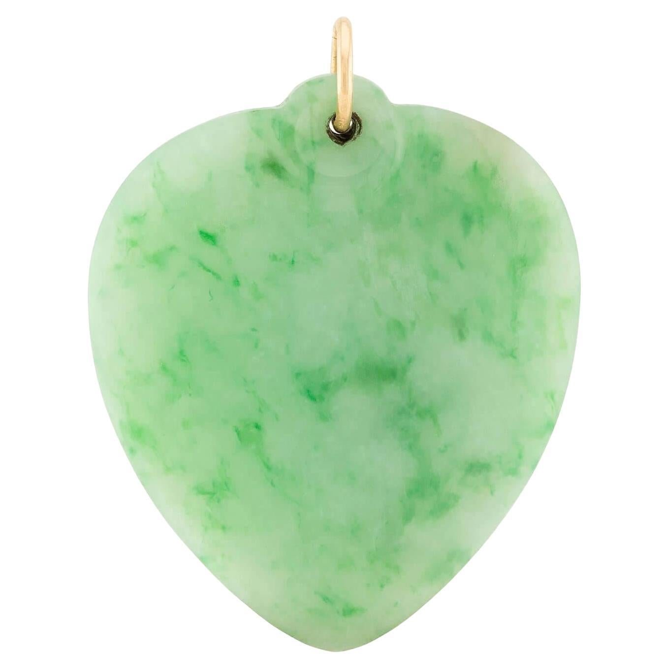 Estate 14k Jade Heart Motif Pendant For Sale