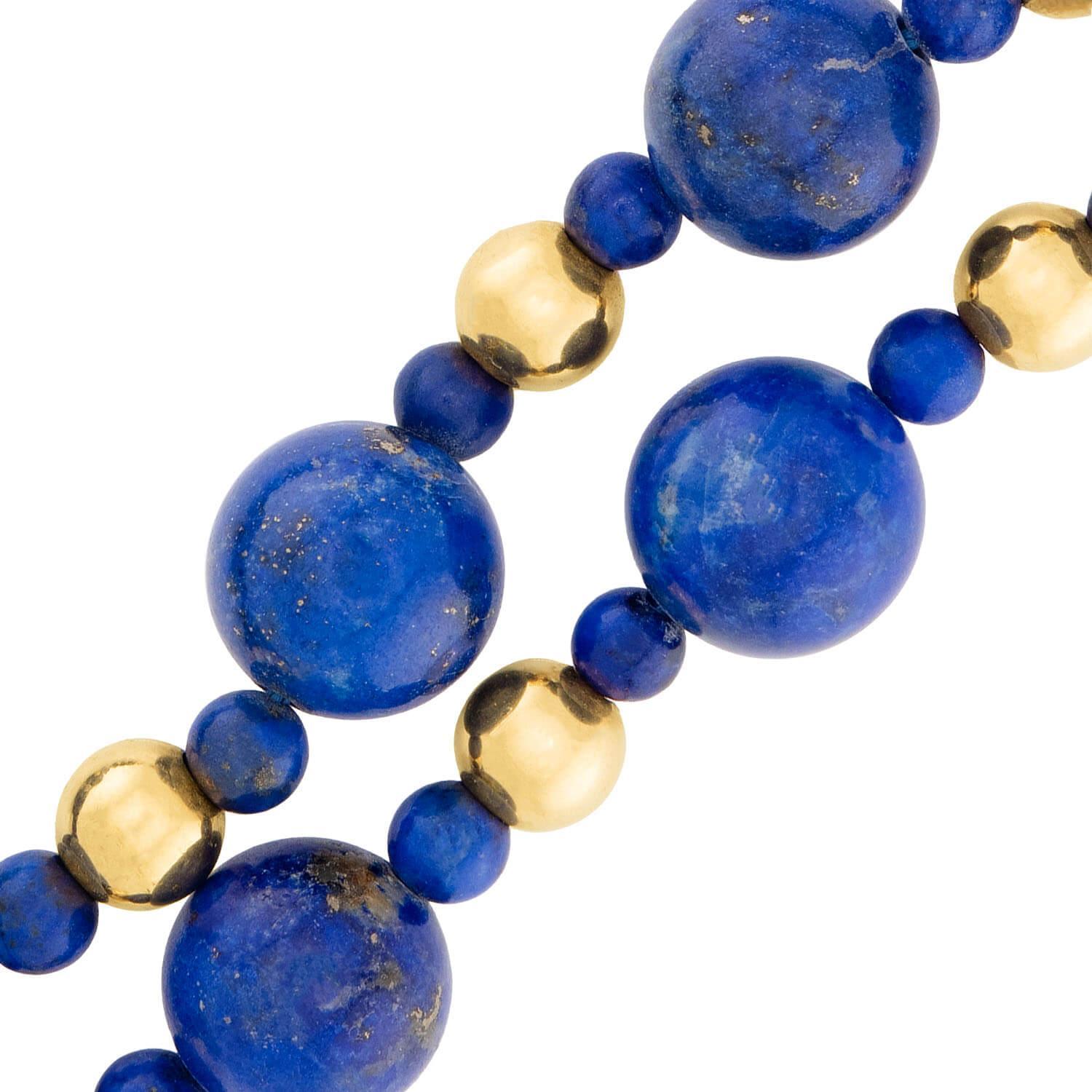 Nachlass 14k Lapislazuli Doppelreihige Perlenkette (Moderne) im Angebot