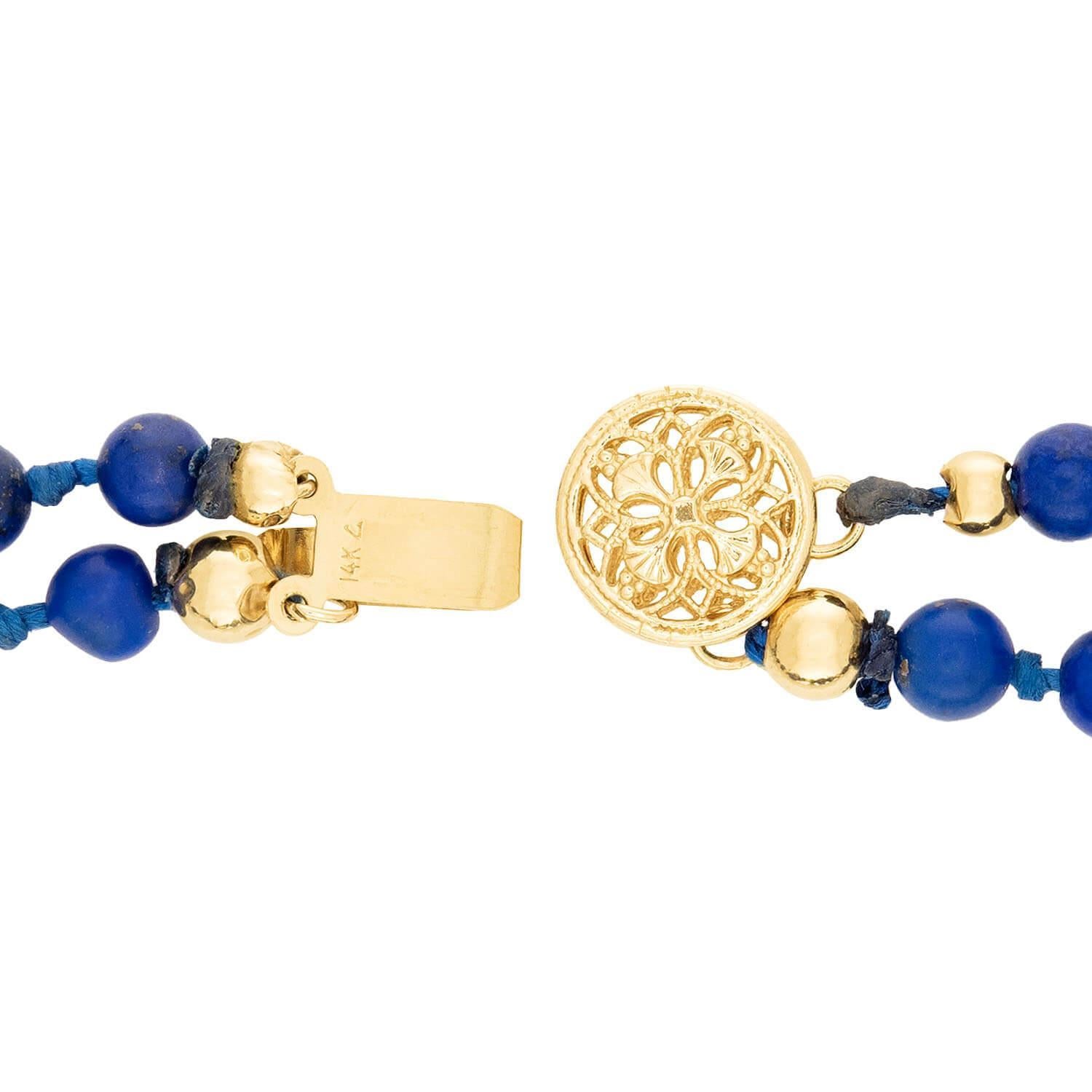 Nachlass 14k Lapislazuli Doppelreihige Perlenkette Damen im Angebot