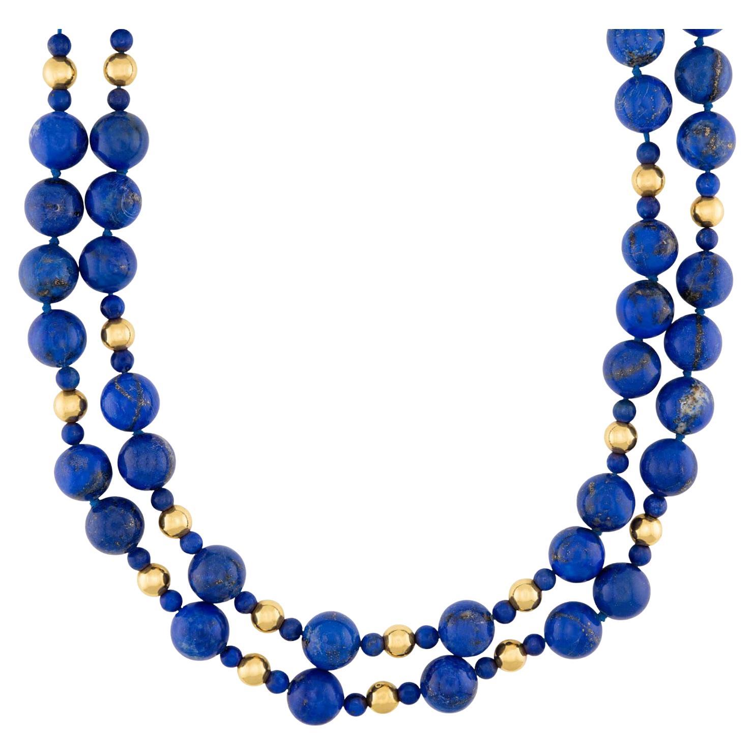 Estate 14k Lapis Lazuli Double Strand Bead Necklace
