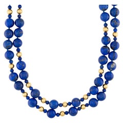 Estate 14k Lapis Lazuli Double Strand Bead Necklace