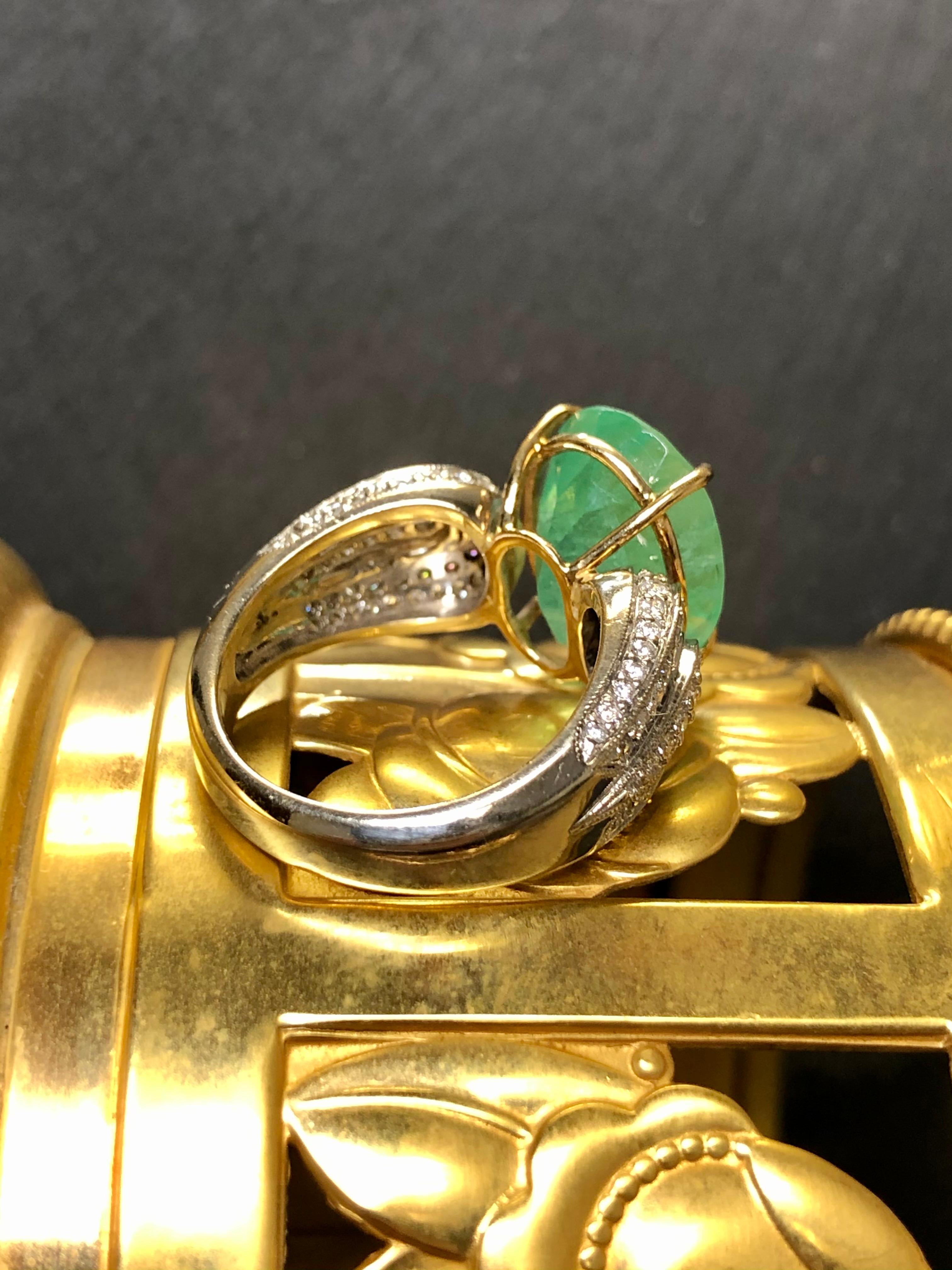 Emerald Cut Estate 14K LARGE Oval Emerald Diamond Cocktail Ring Sz 7.25 9.24cttw For Sale