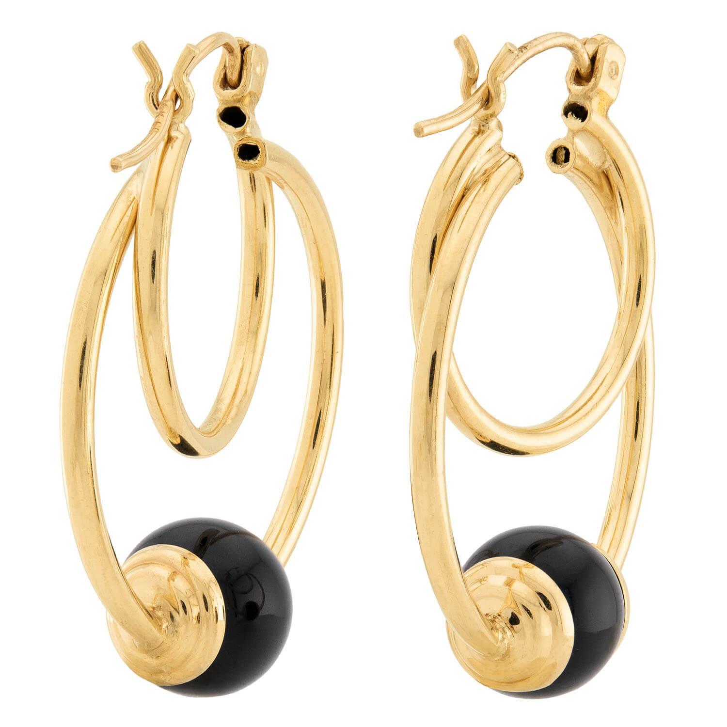 Estate 14k Onyx Double Hoop Ohrringe (Moderne) im Angebot