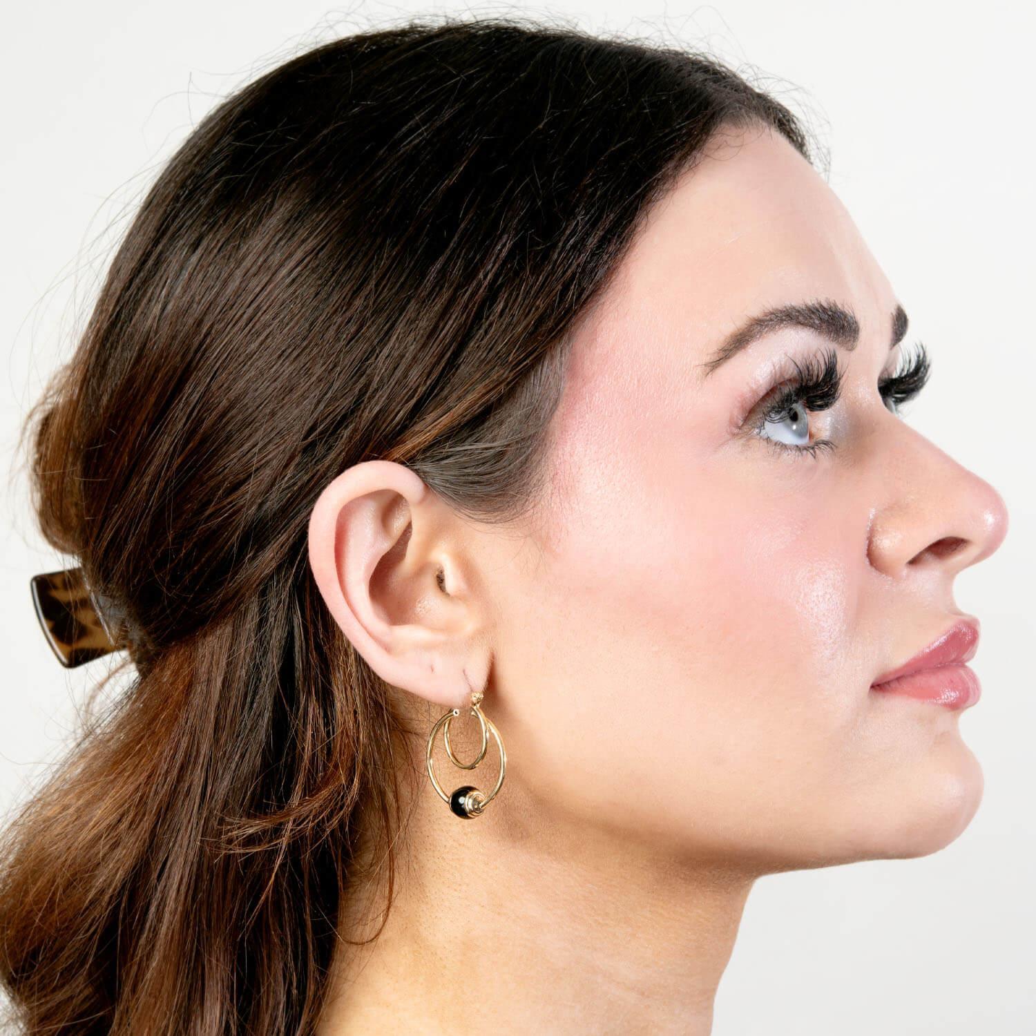 Estate 14k Onyx Double Hoop Ohrringe im Zustand „Gut“ im Angebot in Narberth, PA