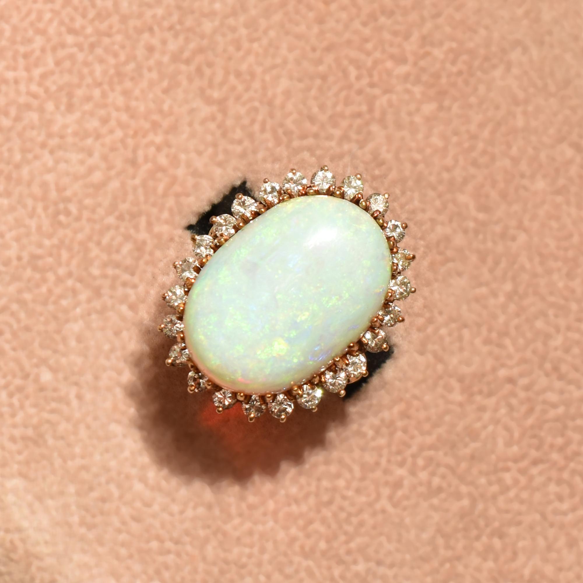 Estate 14K Opal Diamond Halo Cocktail Ring For Sale 5