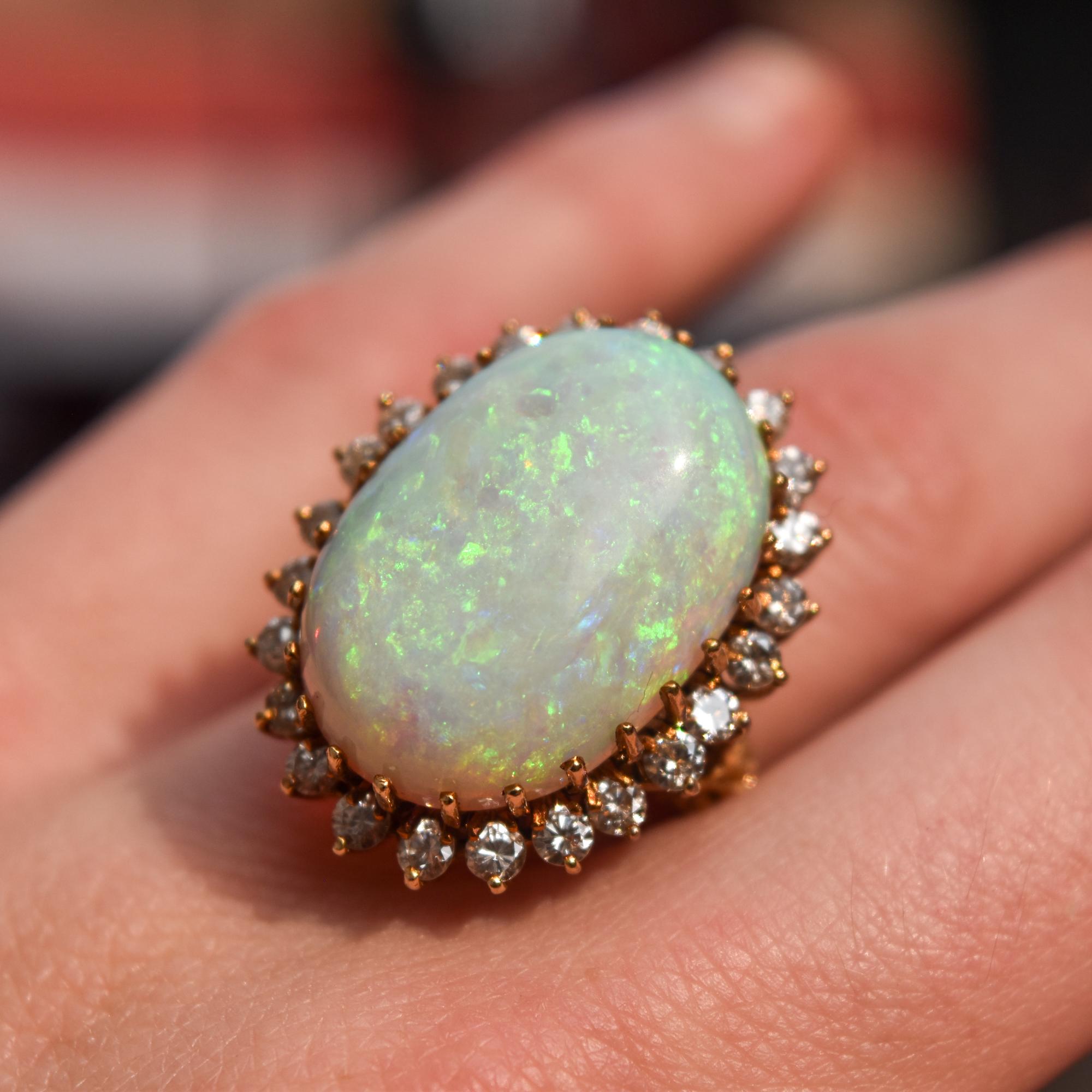Estate 14K Opal Diamond Halo Cocktail Ring For Sale 8