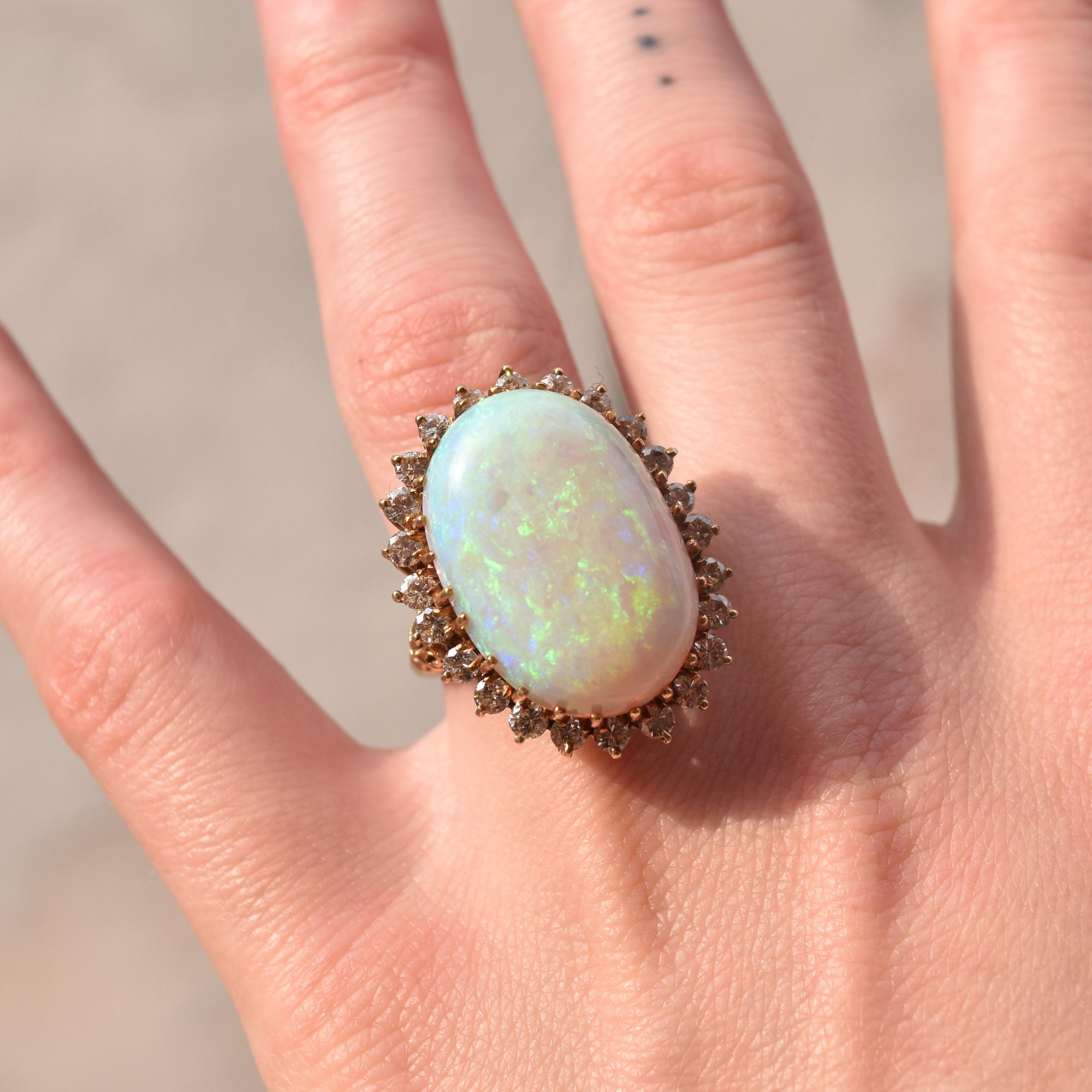 Estate 14K Opal Diamond Halo Cocktail Ring For Sale 10