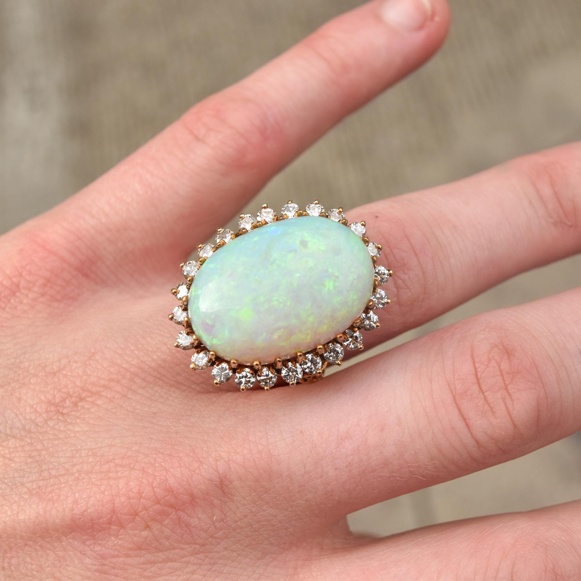 Estate 14K Opal Diamond Halo Cocktail Ring For Sale 12