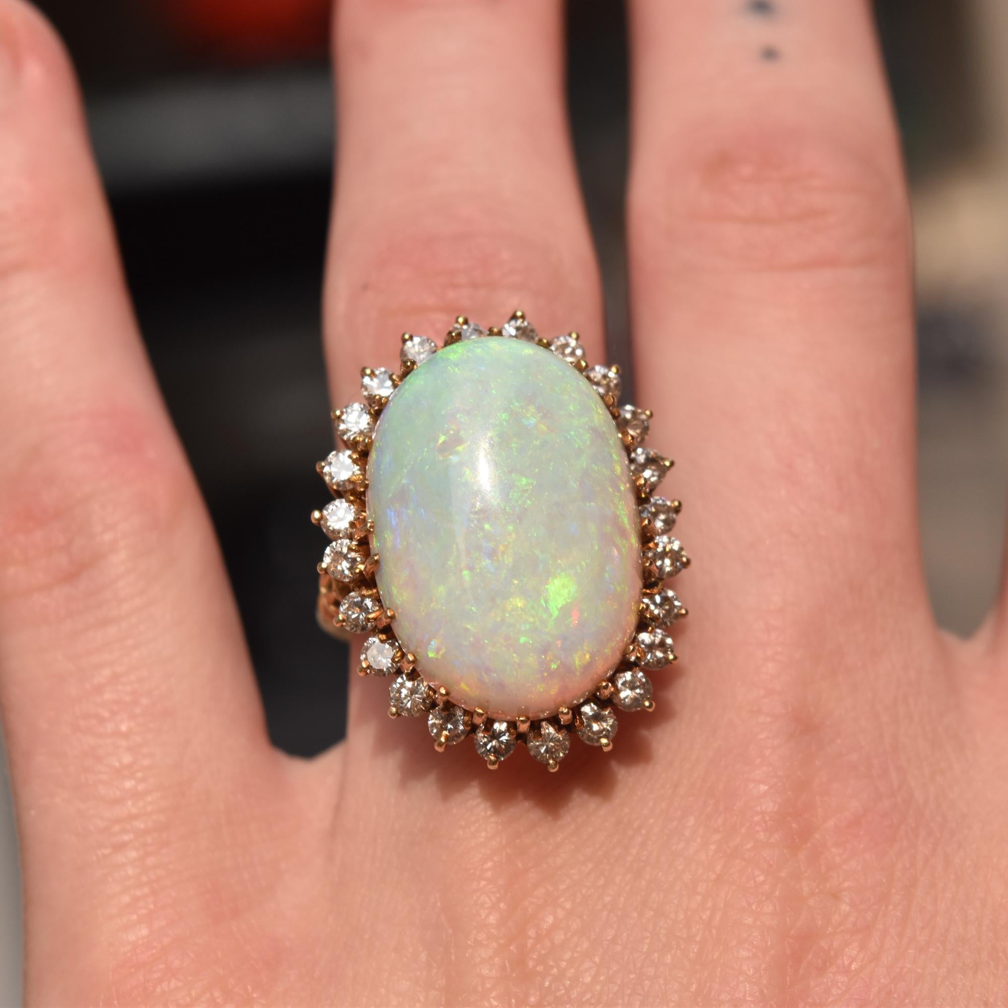 Estate 14K Opal Diamond Halo Cocktail Ring For Sale 13