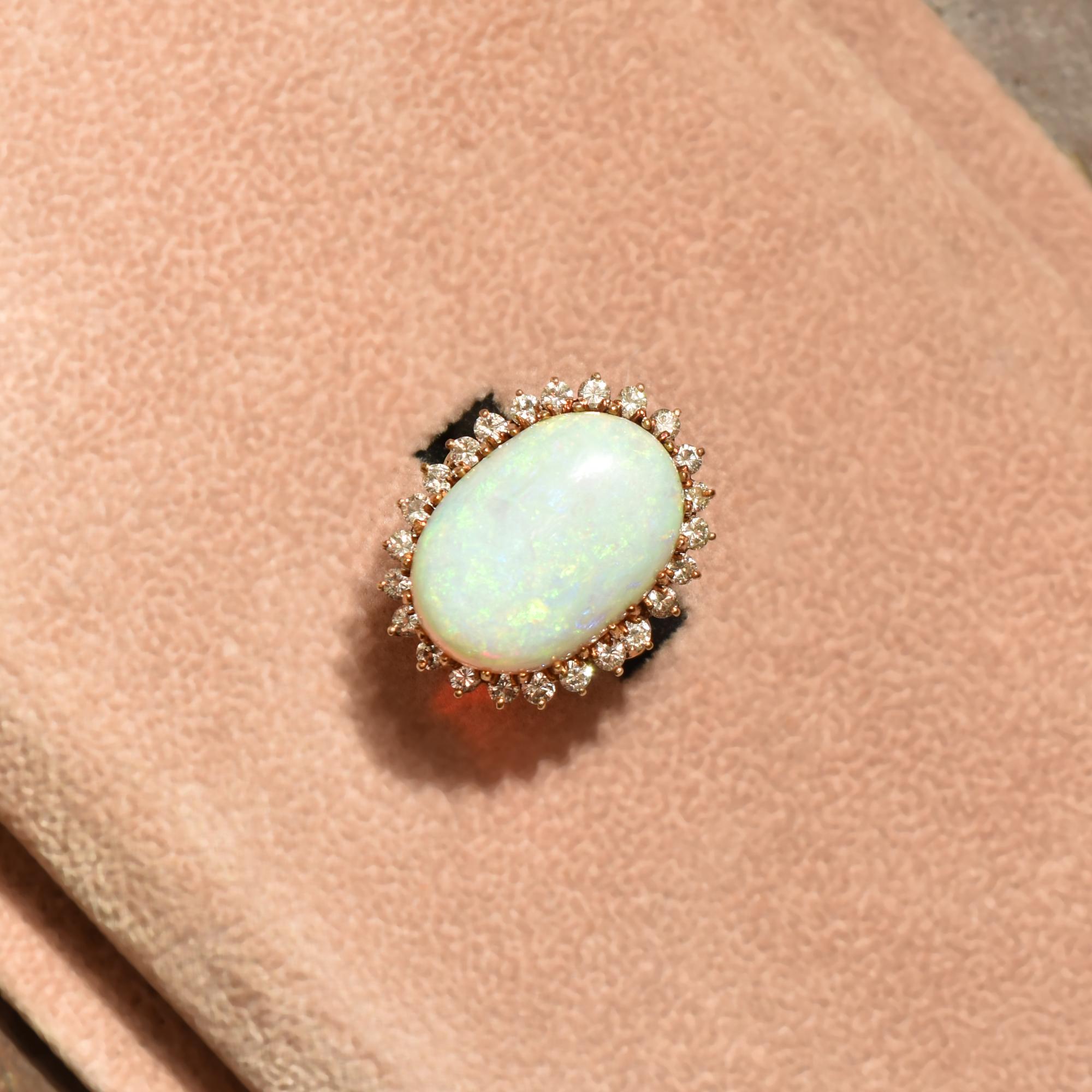 Estate 14K Opal Diamond Halo Cocktail Ring For Sale 3