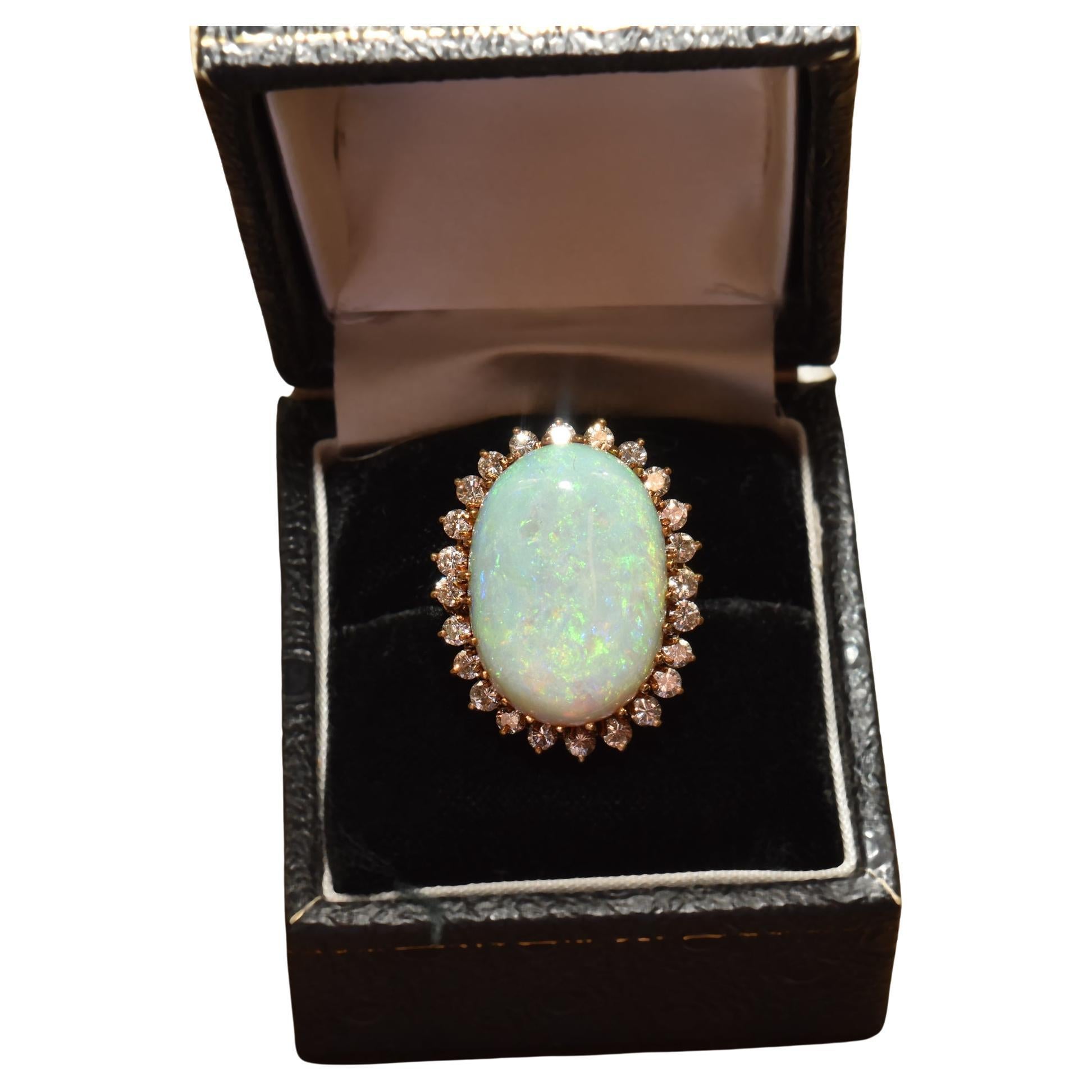 Estate 14K Opal Diamond Halo Cocktail Ring For Sale