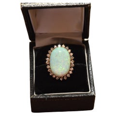 Retro Estate 14K Opal Diamond Halo Cocktail Ring