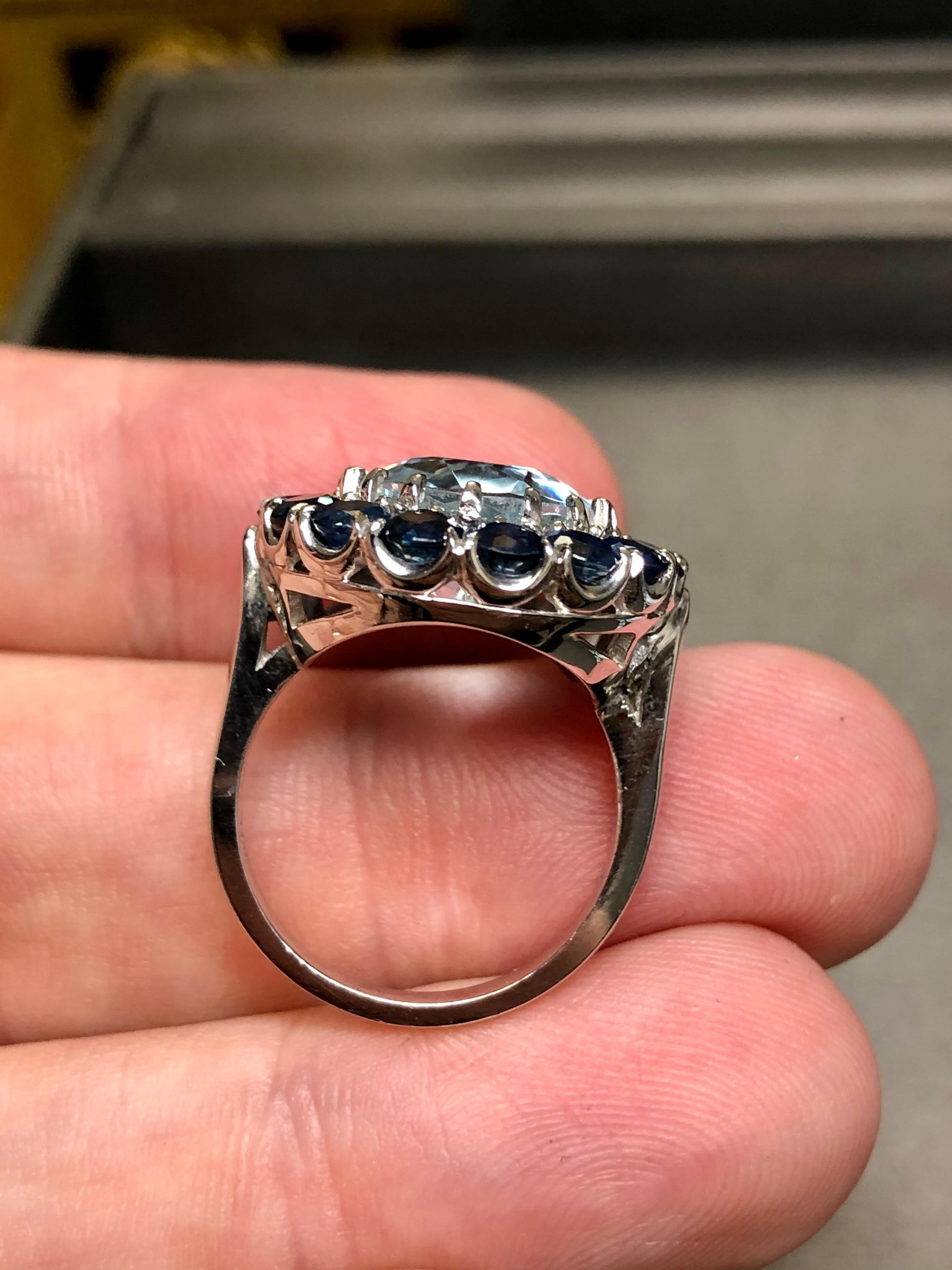 Estate 14k Oval Aquamarine Sapphire Rosetta Cocktail Ring 9.50cttw 8