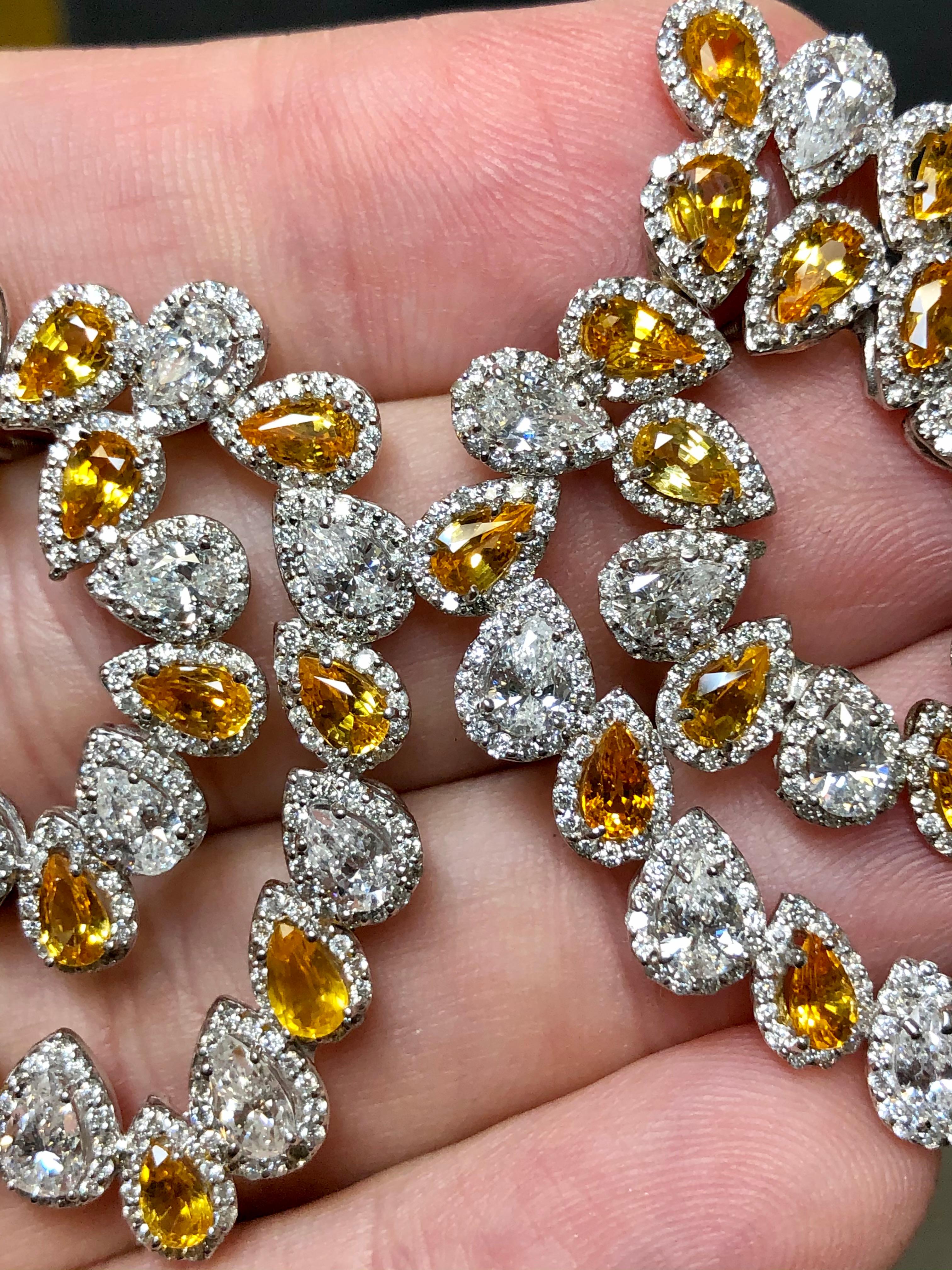 Estate 14K Pear Round Diamond Orange Sapphire Omega Earrings 19.80cttw For Sale 1