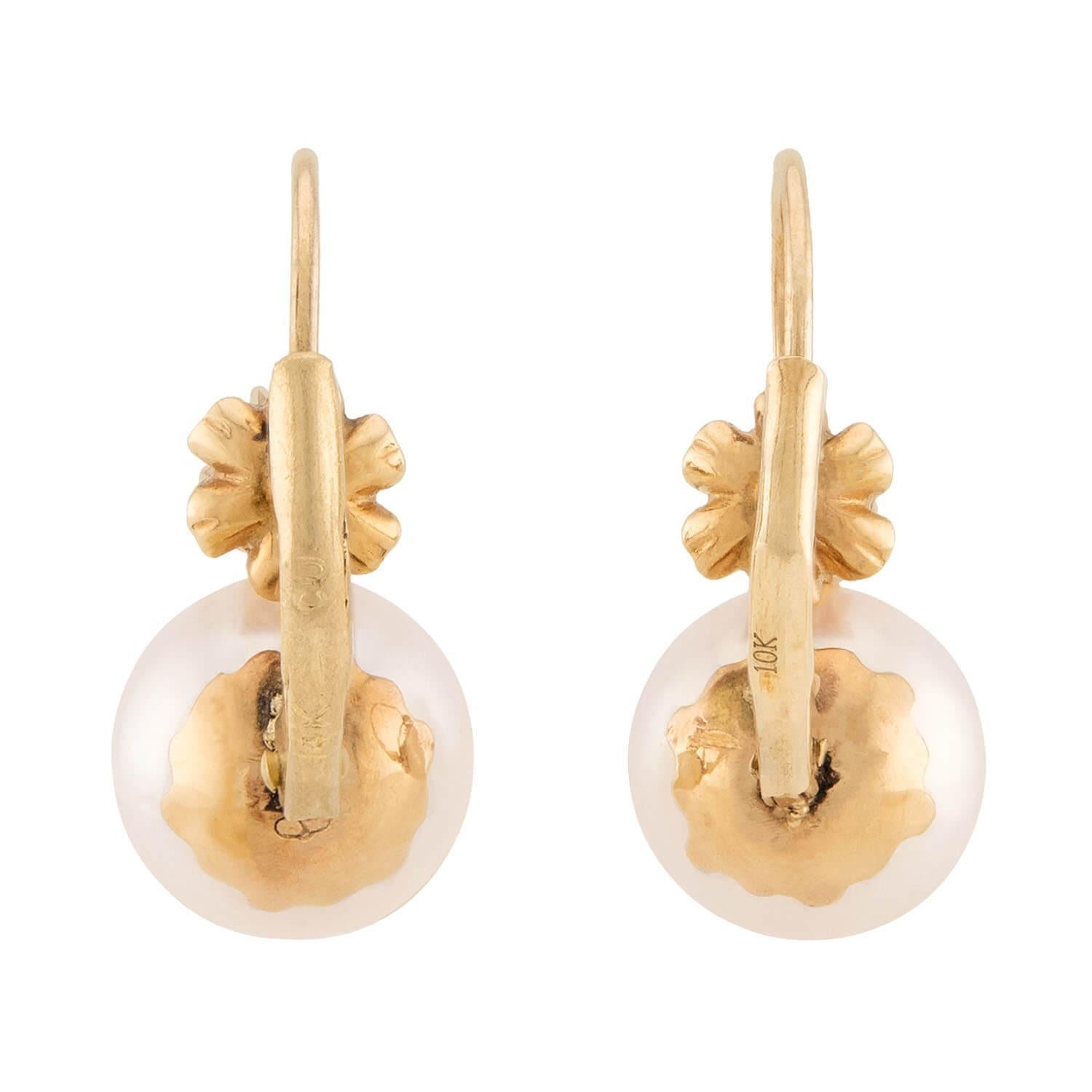 Moderno Estate 14k Pearl and Diamond Earrings in vendita