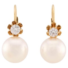 Estate 14k Pearl and Diamond Earrings