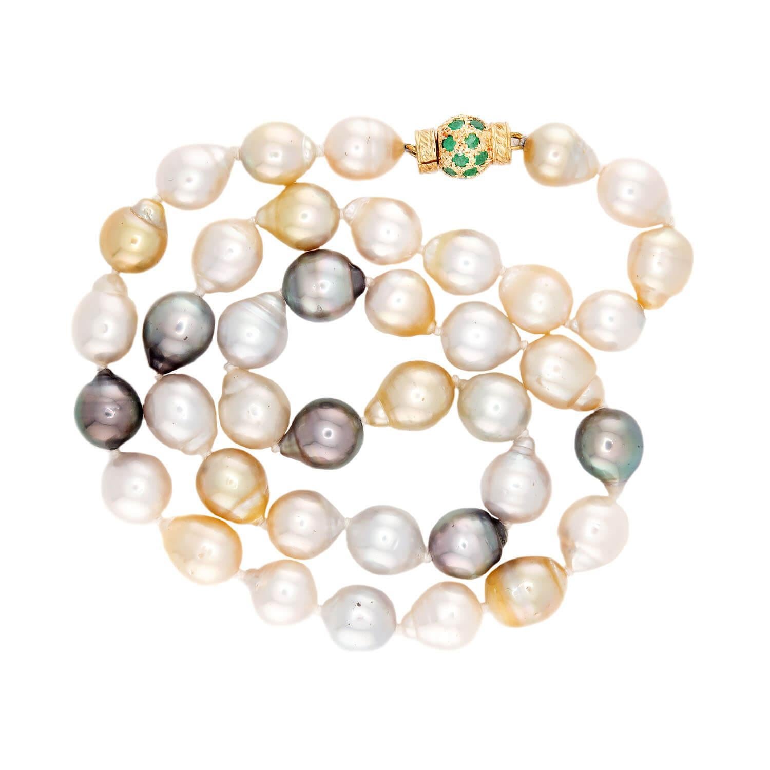 Nachlass 14k Perle und Smaragd Halskette 18