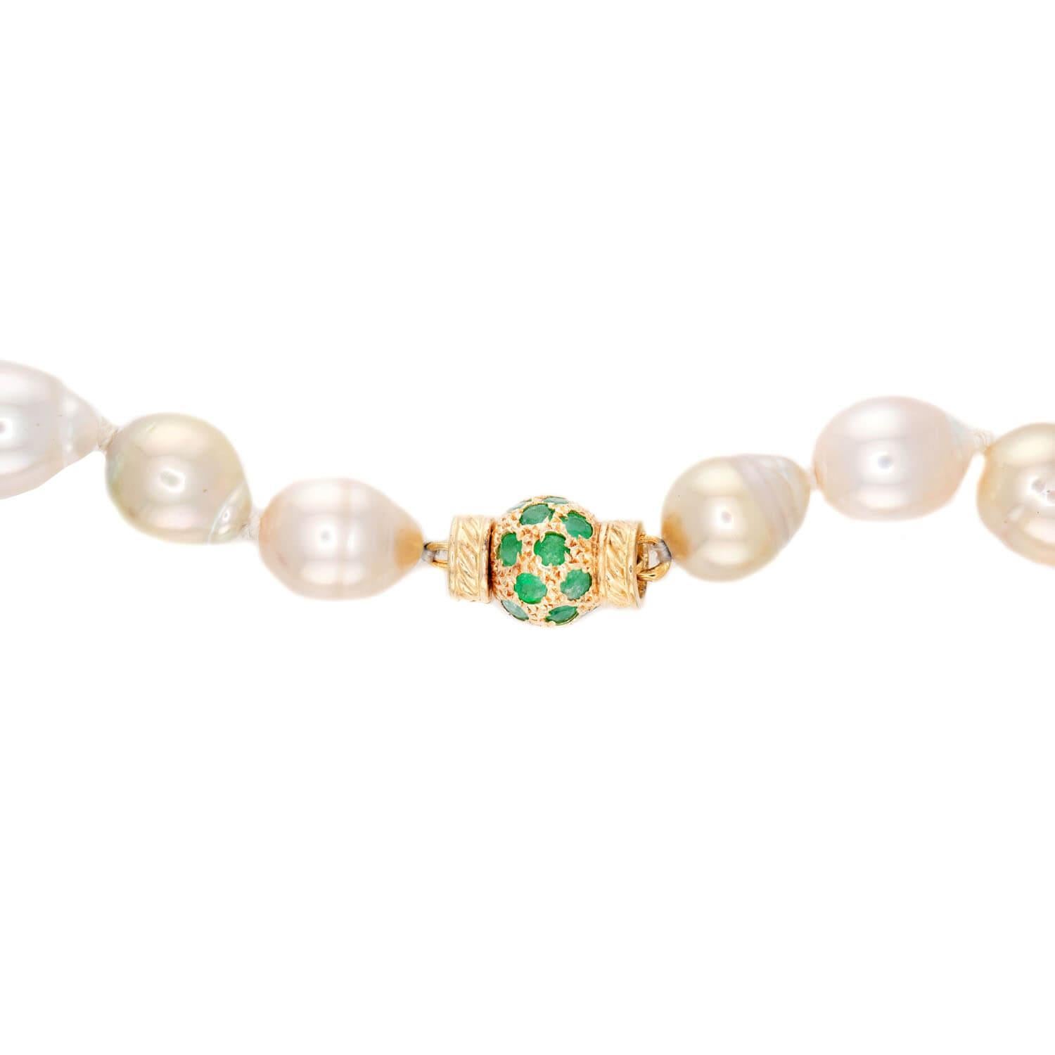 Nachlass 14k Perle und Smaragd Halskette 18