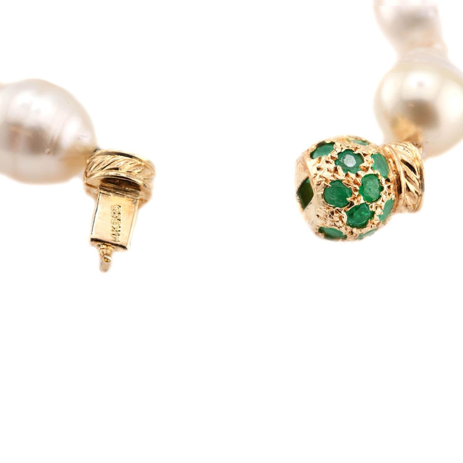 Nachlass 14k Perle und Smaragd Halskette 18