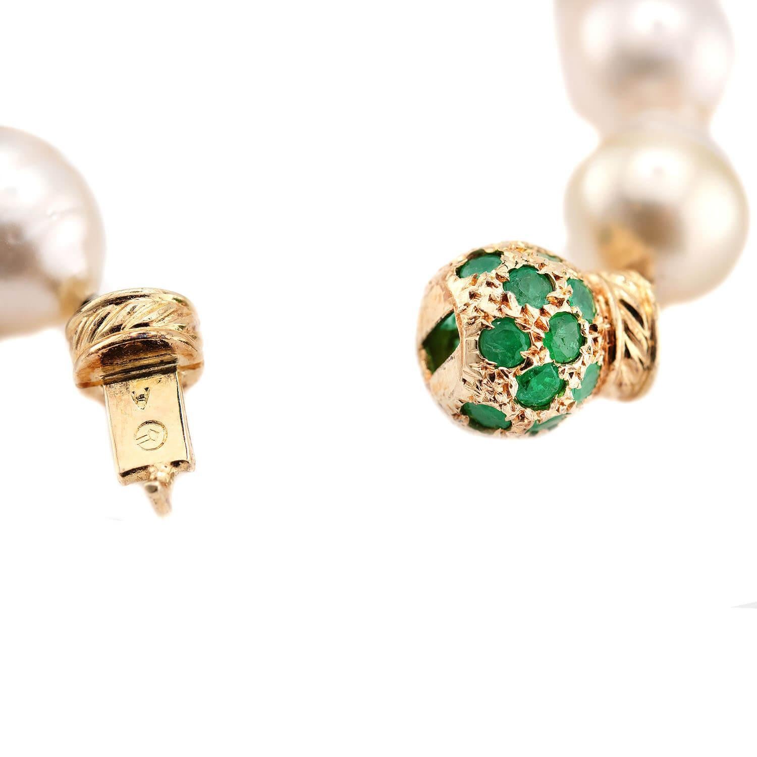 Nachlass 14k Perle und Smaragd Halskette 18