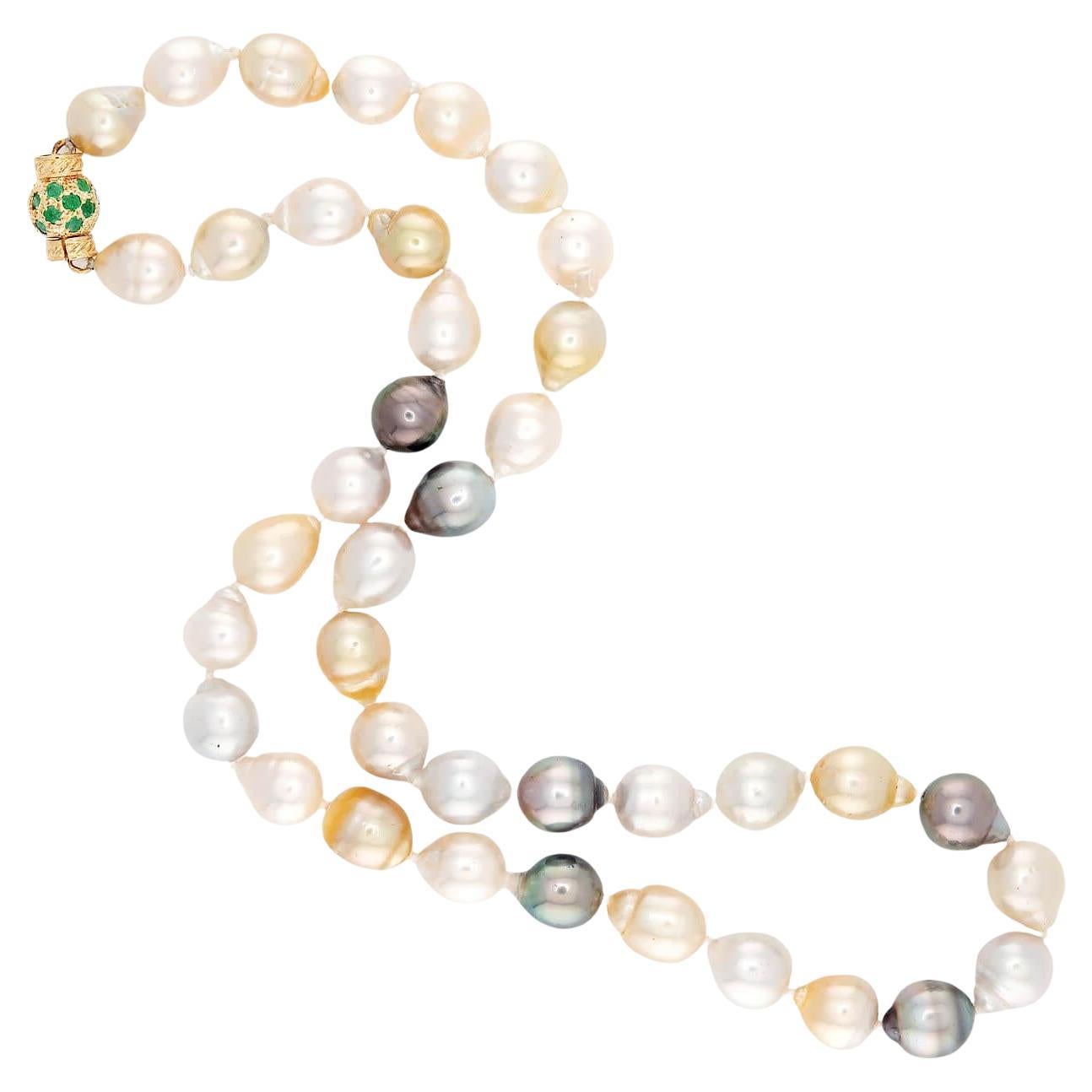 Estate 14k Pearl and Emerald Necklace 18"