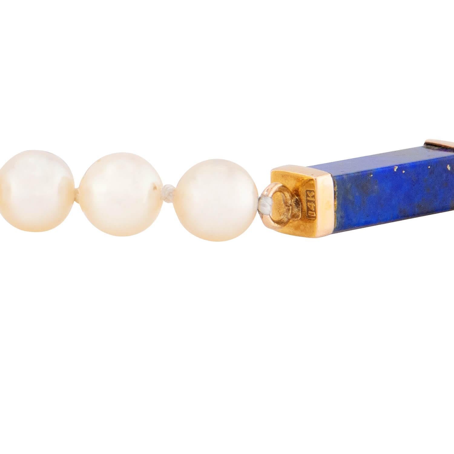 Nachlass 14k Perle und Lapislazuli Perlenkette Damen im Angebot
