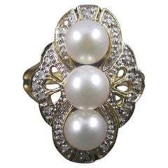 Estate 14k Pearl & Diamond Cocktail Ring