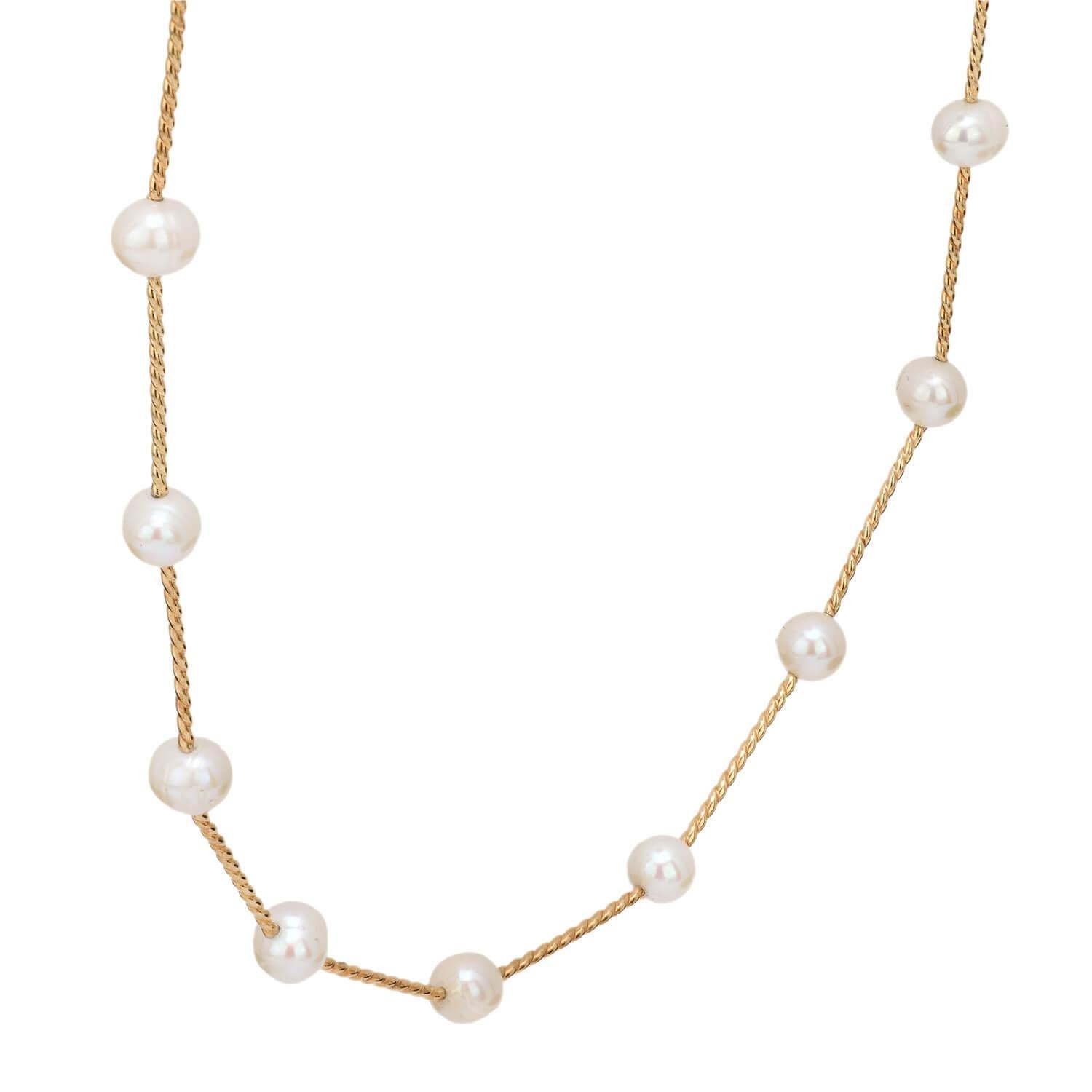 Modern Estate 14k Pearl Tube Necklace For Sale