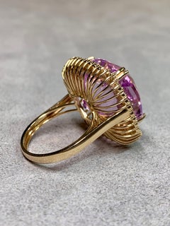 Estate 14K Pink Cushion Cut Kunzite Baguette Diamond Large Cocktail Ring 24ct