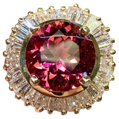Estate 14K Pink Tourmaline Baguette Diamond Ballerina Cocktail Ring 8.25ctw