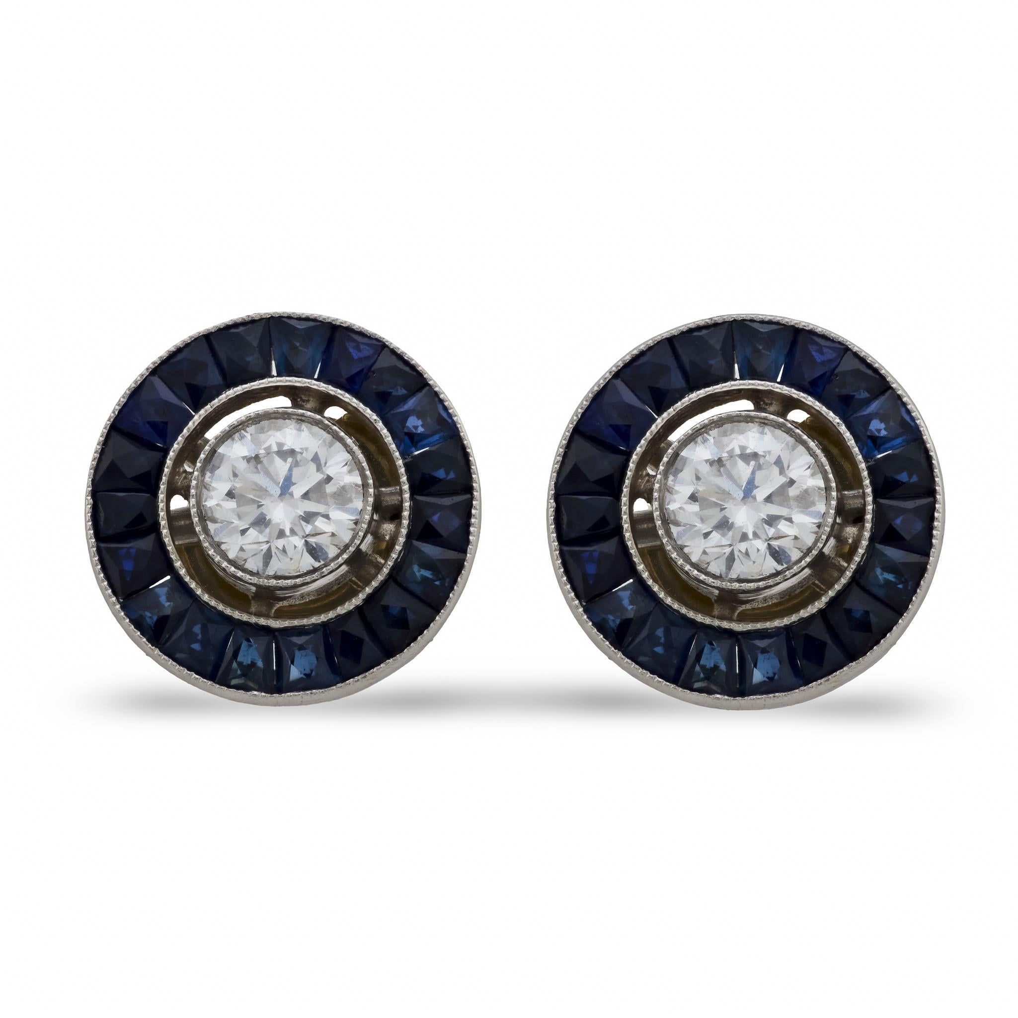 Pendientes Estate Halo de Diamantes y Zafiros 14k/Platino en venta