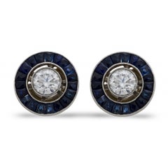 Pendientes Estate Halo de Diamantes y Zafiros 14k/Platino