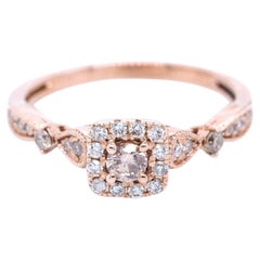 Estate 14K Rose Gold .4 ct Champagne + White Round Diamond Halo Engagement Ring