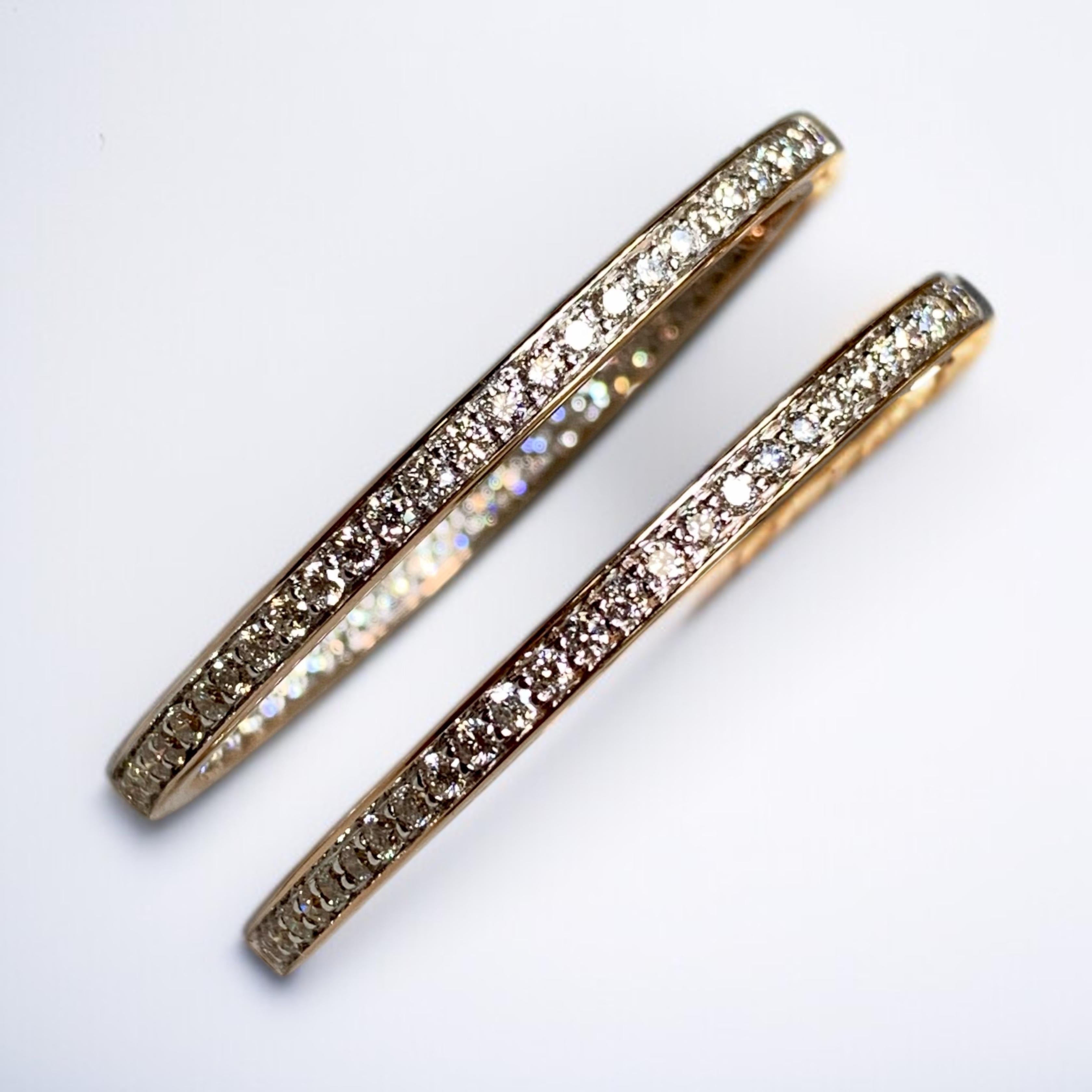 Contemporain Estate Boucles d'oreilles en or rose 14K avec diamants à l'intérieur et à l'extérieur en vente